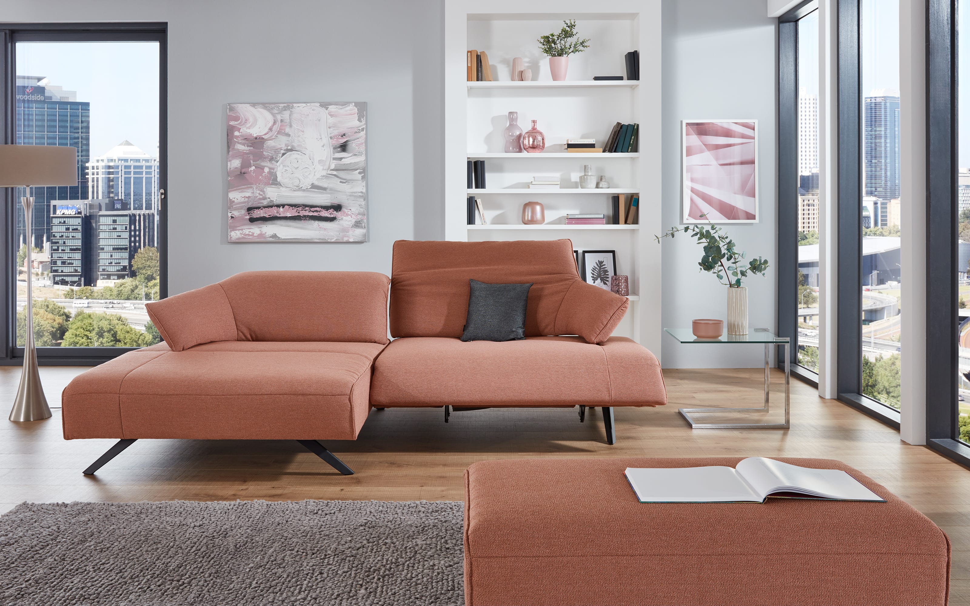 Wohnlandschaft 1052 Allershausen, peach, inkl. elektrische Sitztiefenverstellung