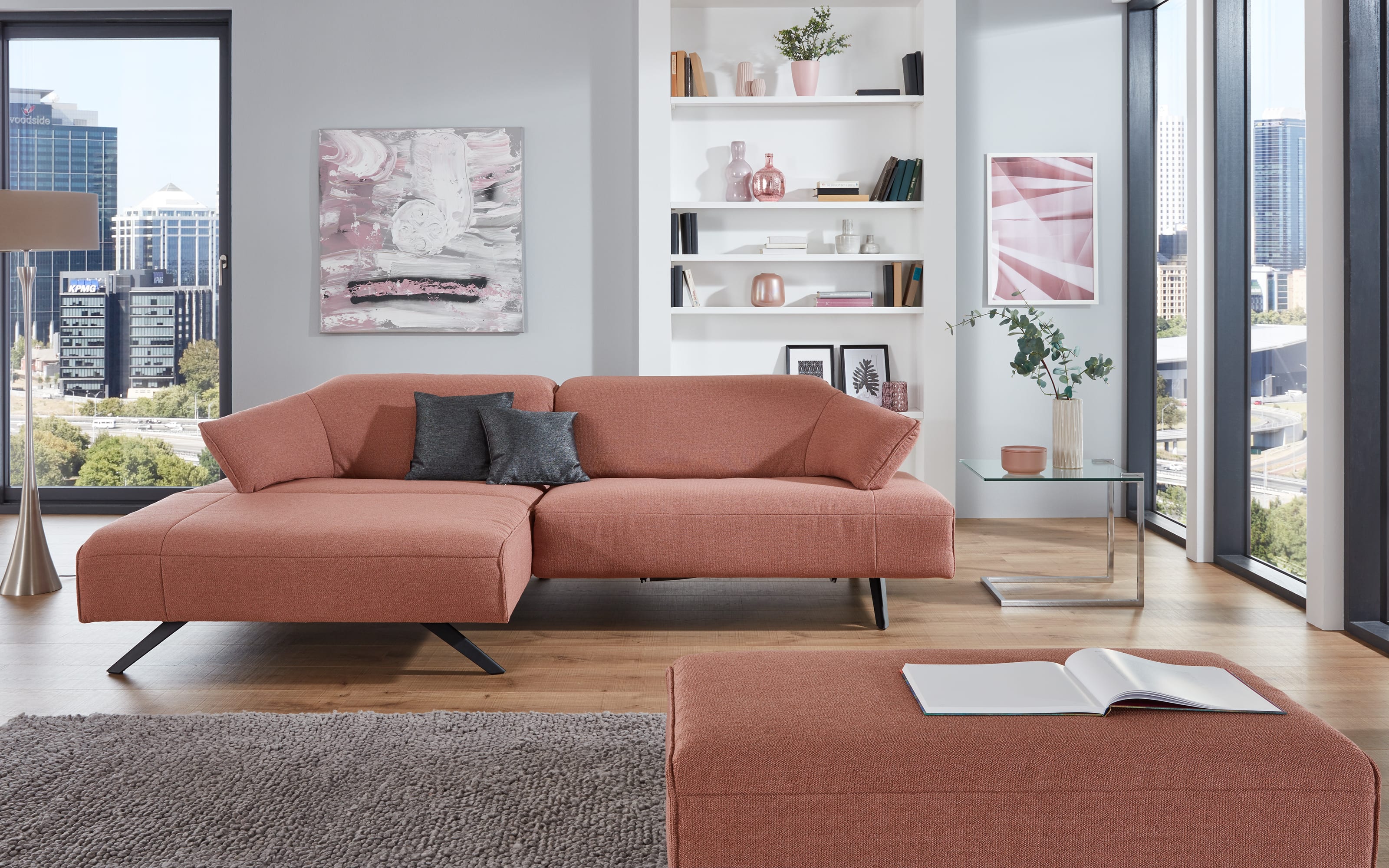 Wohnlandschaft 1052 Allershausen, peach, inkl. elektrische Sitztiefenverstellung
