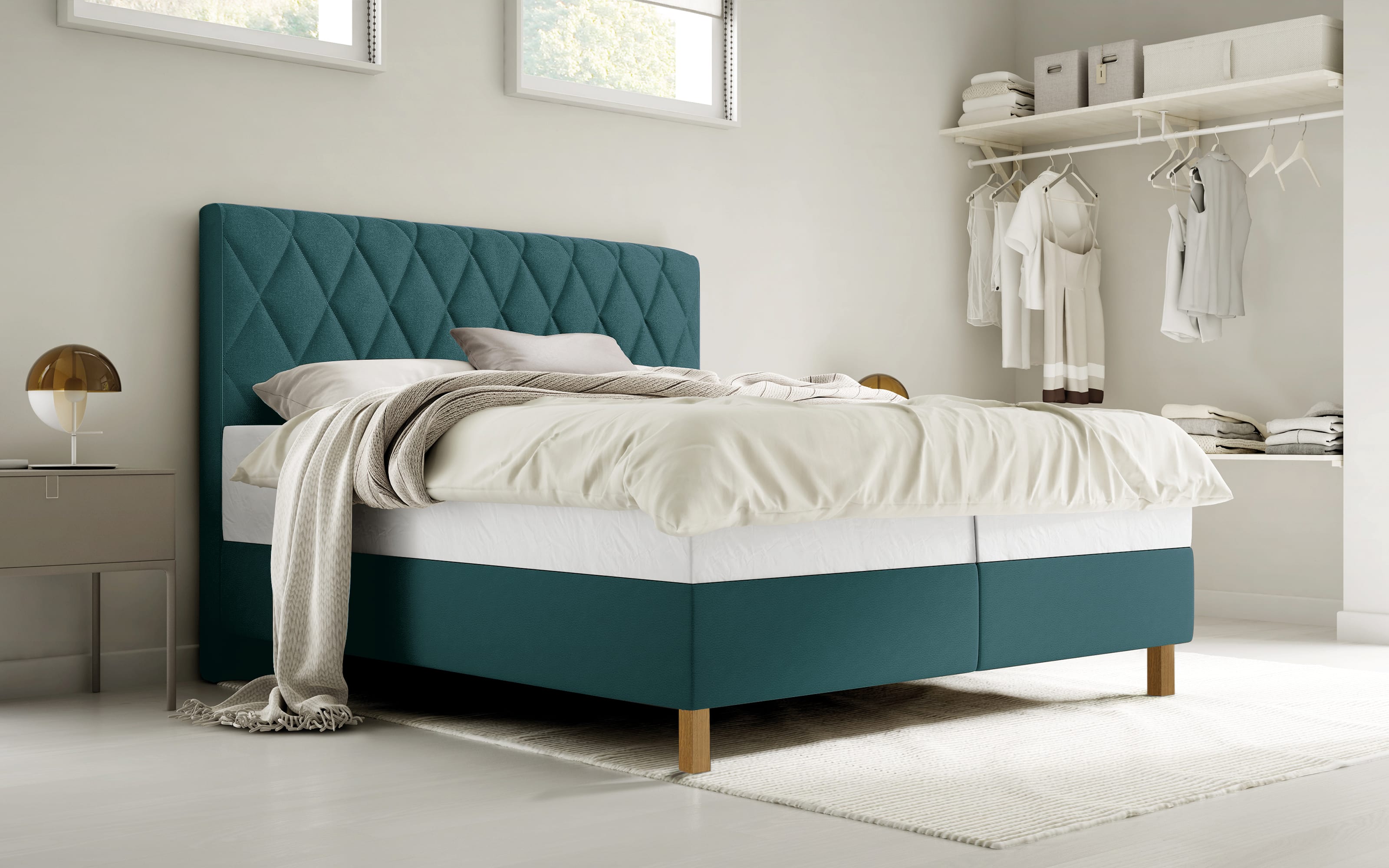 Boxspringbett Brilliant, hellblau, 180 x 200 cm,  Härtegrad 2 und 3