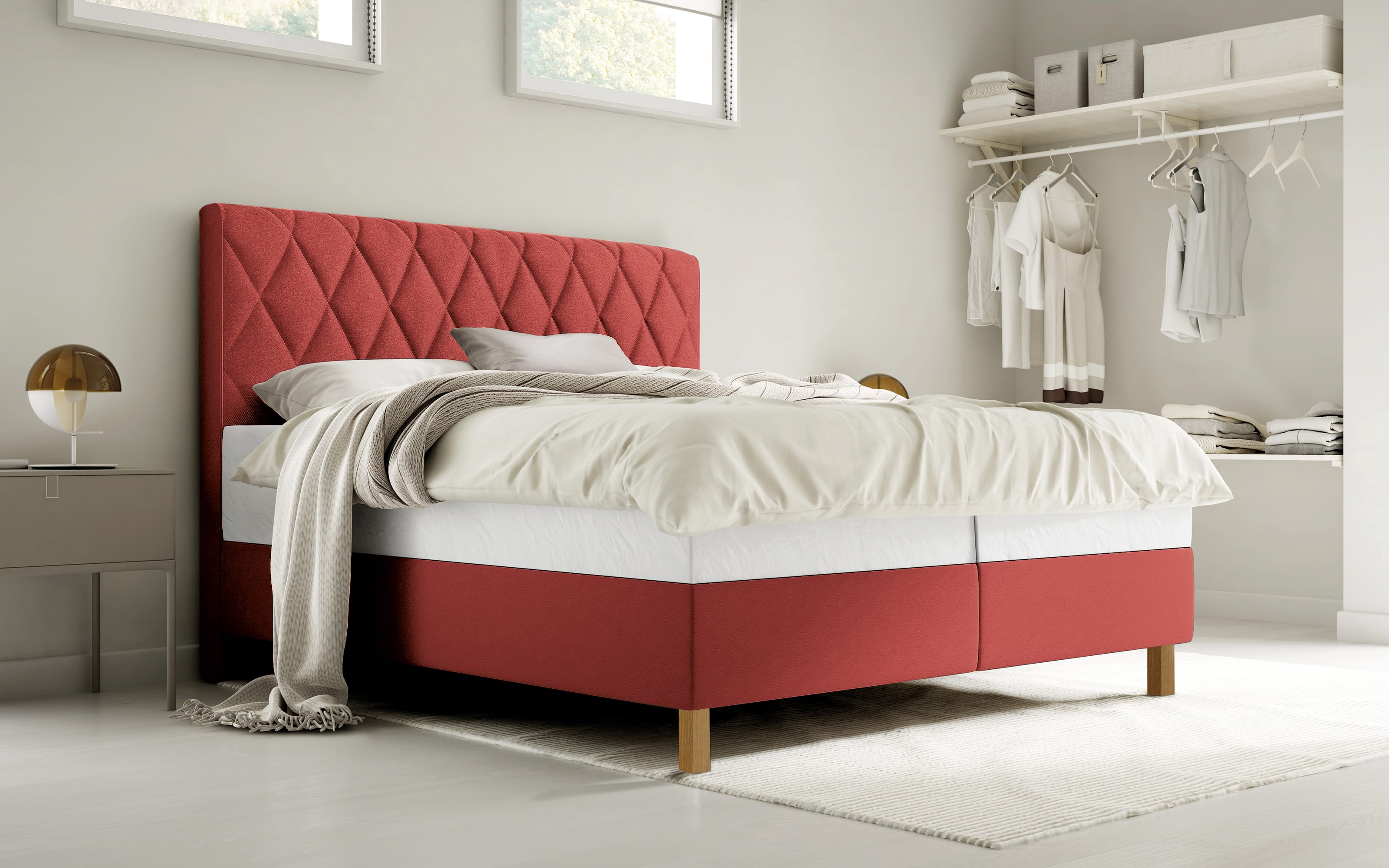 Boxspringbett Brilliant, rot, 160 x 200 cm, Härtegrad 3