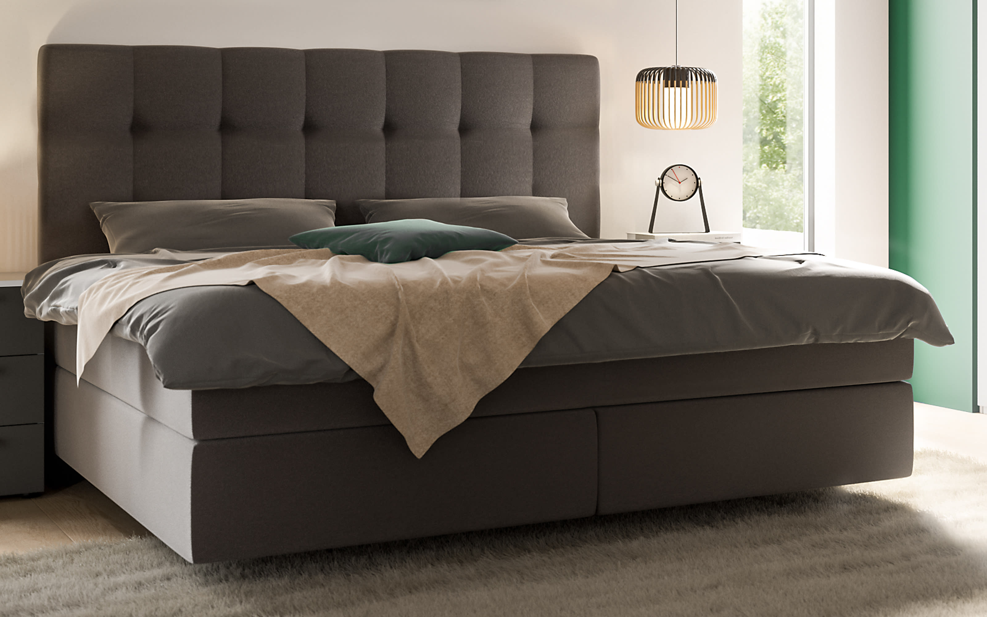 Boxspringbett Quadra in anthrazit, Härtegrad 3, Liegefläche ca. 180 x 200 cm