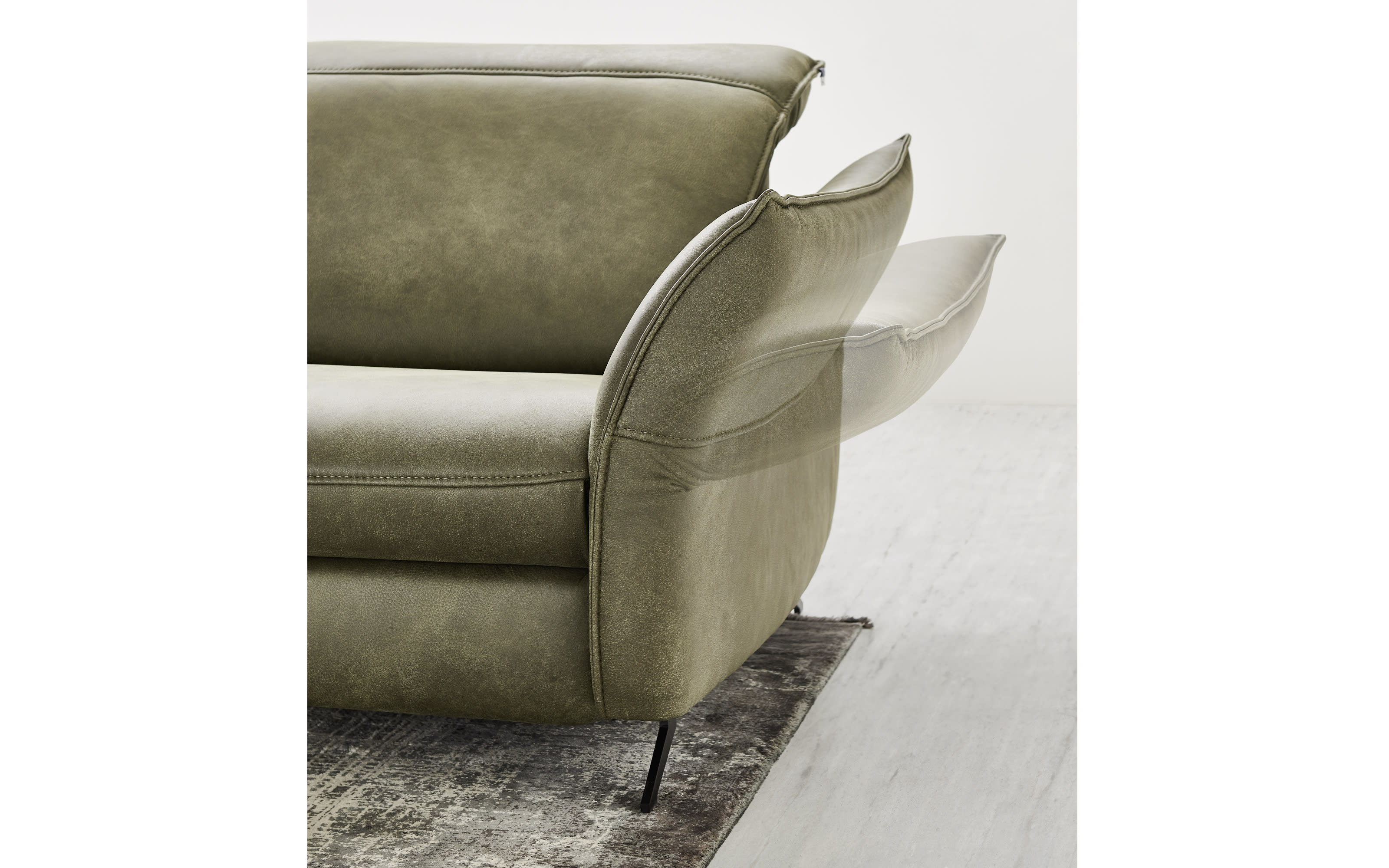 Leder Wohnlandschaft HU-RL17008, olive, inkl. Funktionen