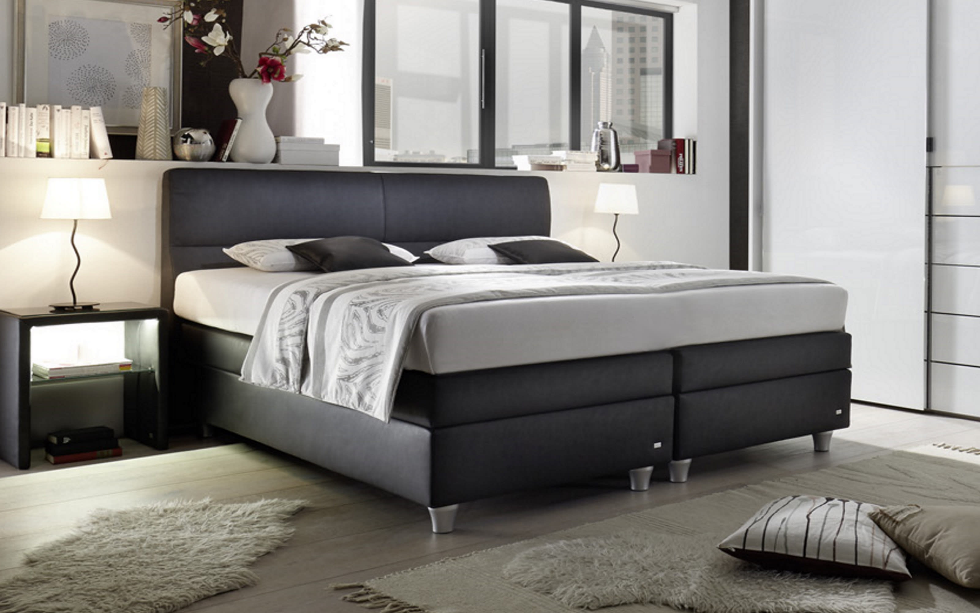 Boxspringbett Veritas in dunkelgrau, mit Partnermatratze, 1 x H2 und 1 x H3, Liegefläche ca. 180 x 200 cm