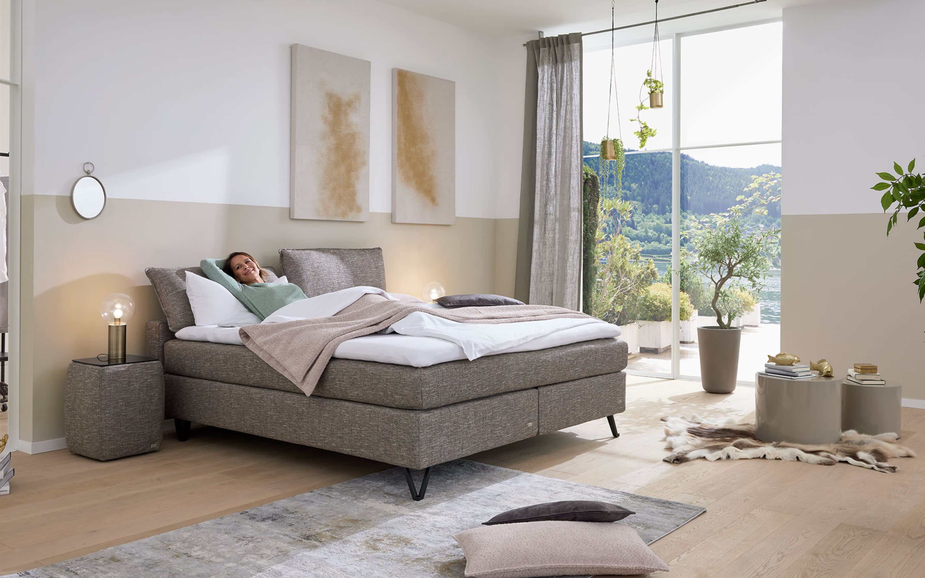 Boxspringbett Cushido, grau, 180 x 200 cm