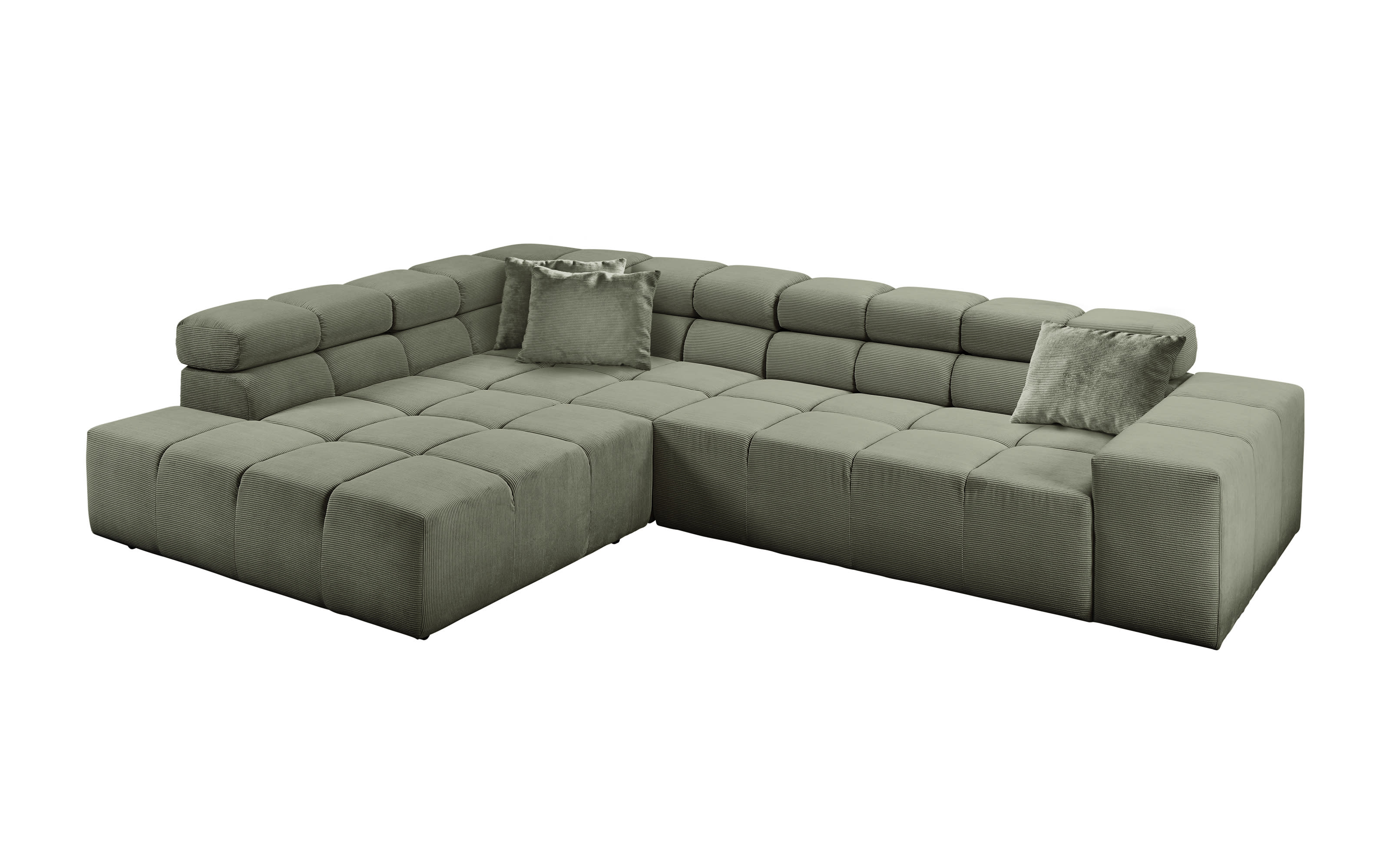 Ecksofa Oakland 2.0, olivgrün, inkl. manueller Kopfteilverstellung 