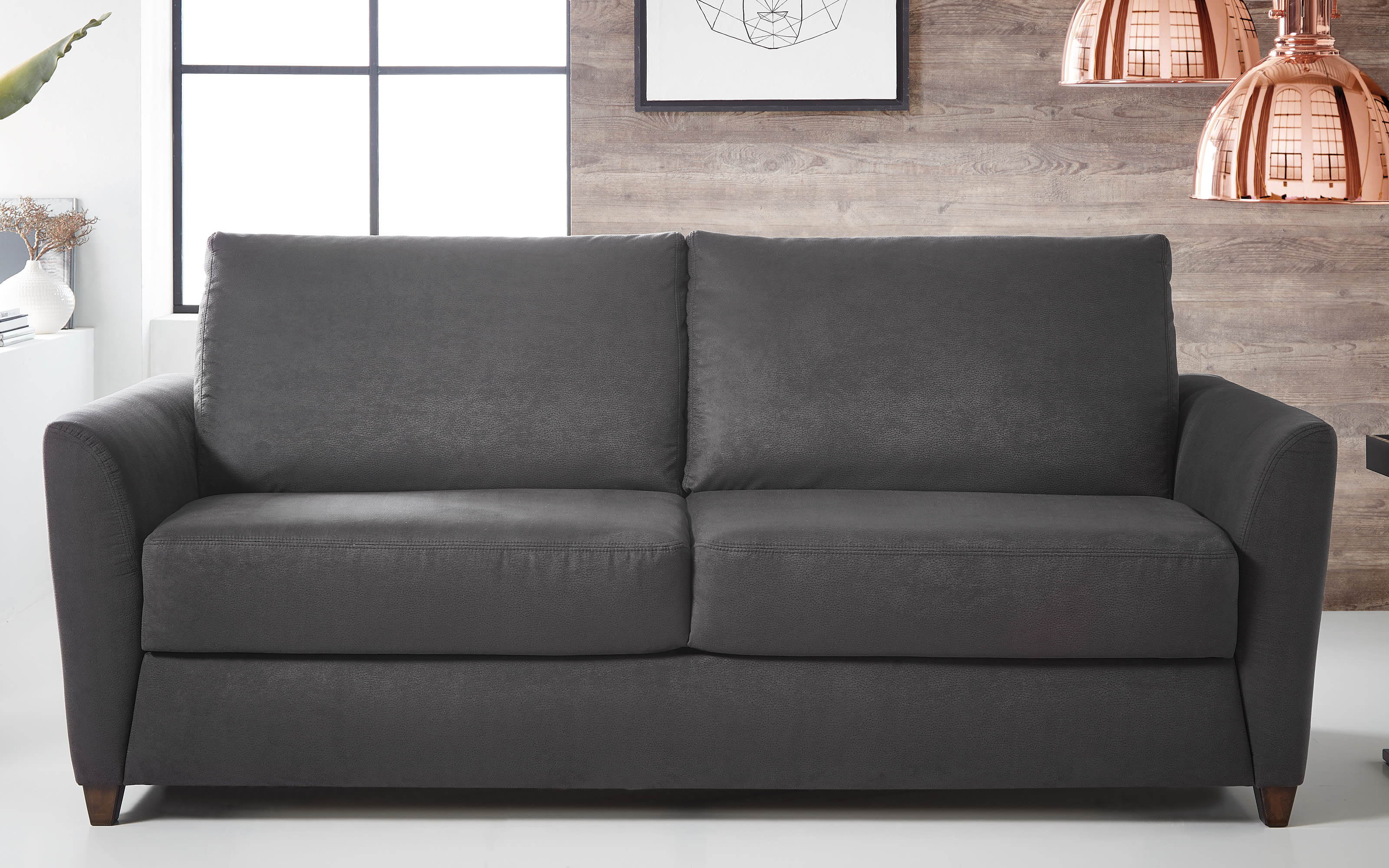 Schlafsofa Bergamo in anthrazit mit Holzfüßen