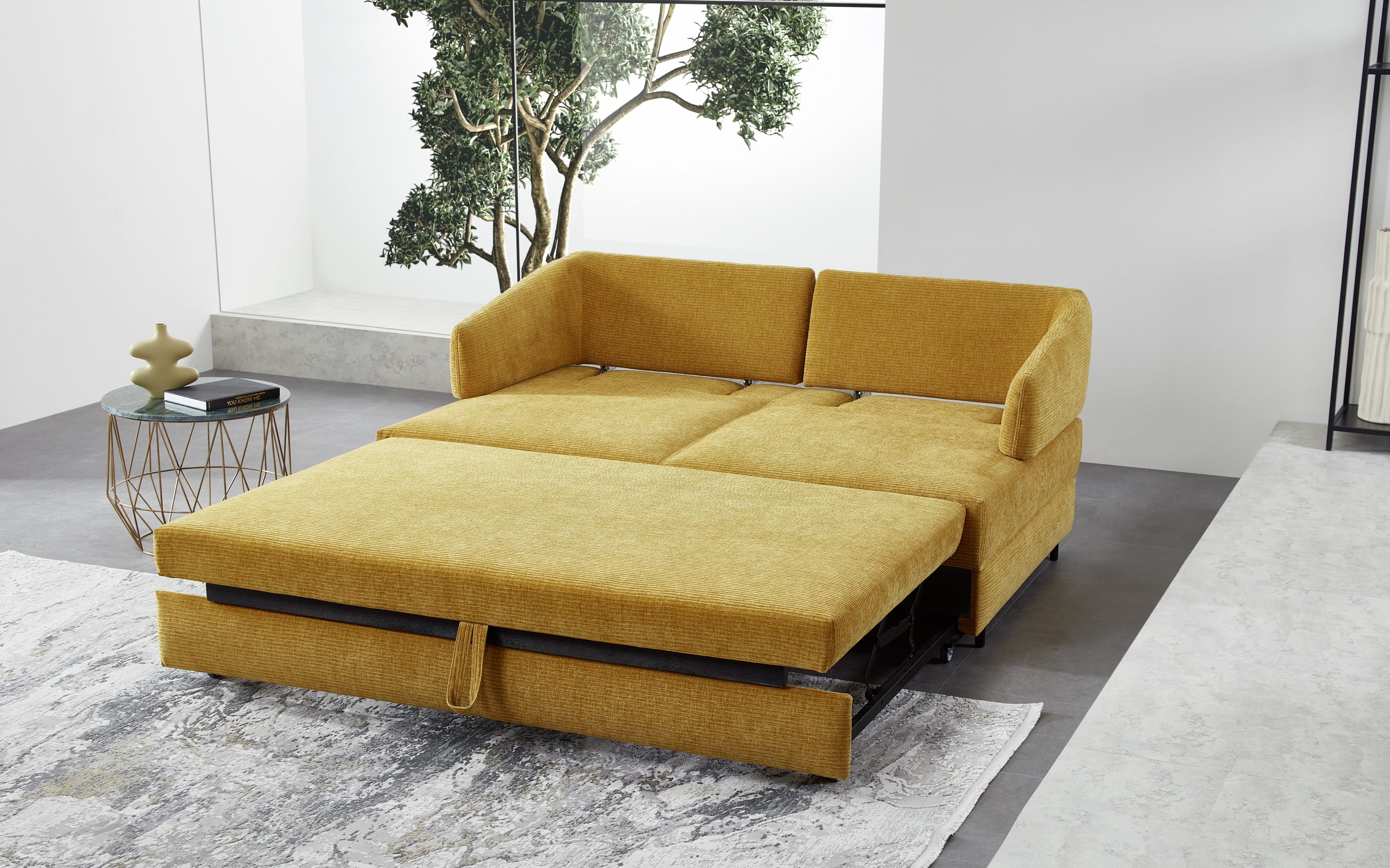 Schlafsofa Emilia, gelb, 160 x 200 cm