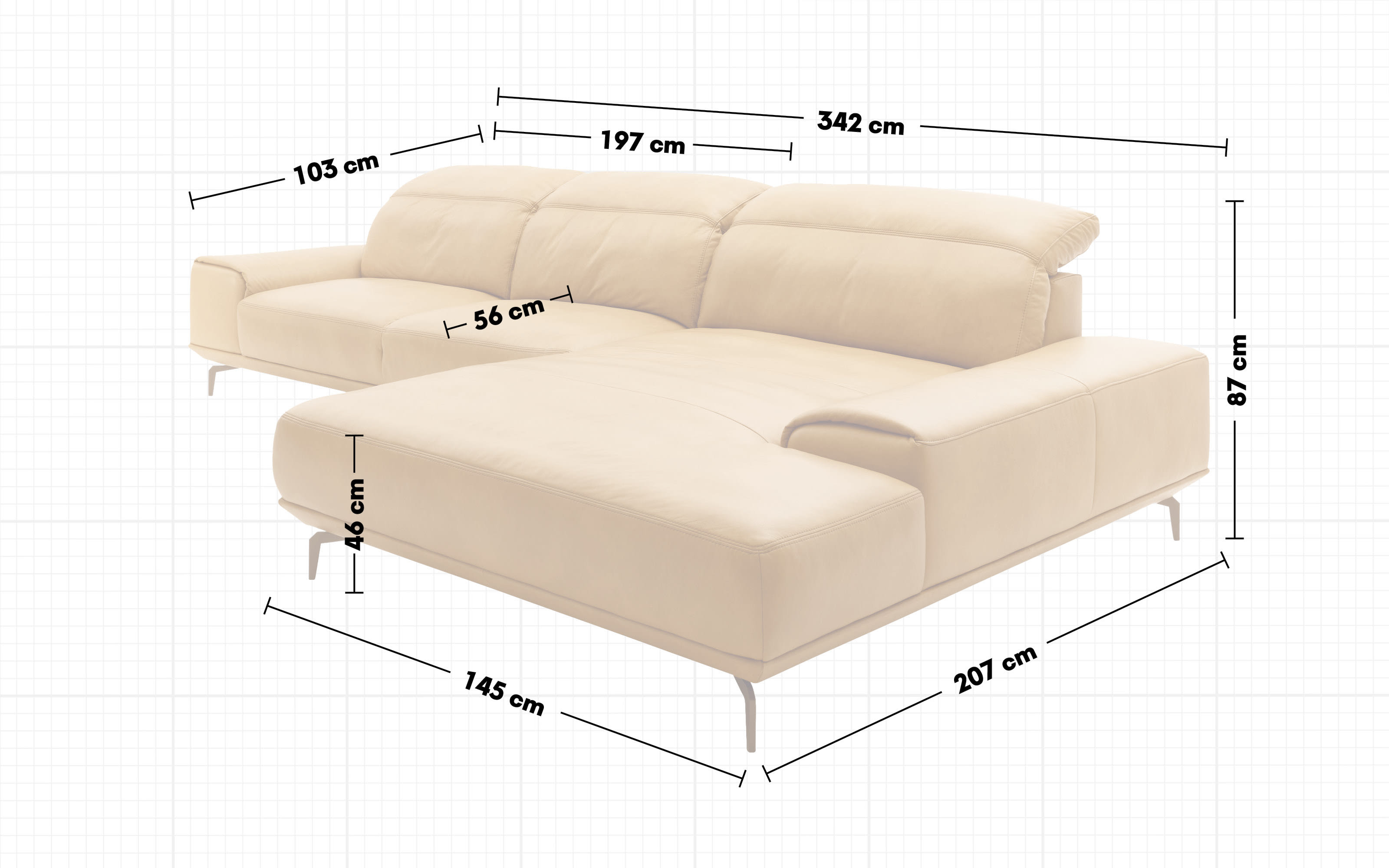 Wohnlandschaft MR 2490, gelb, Longchair rechts, inkl. Funktionen