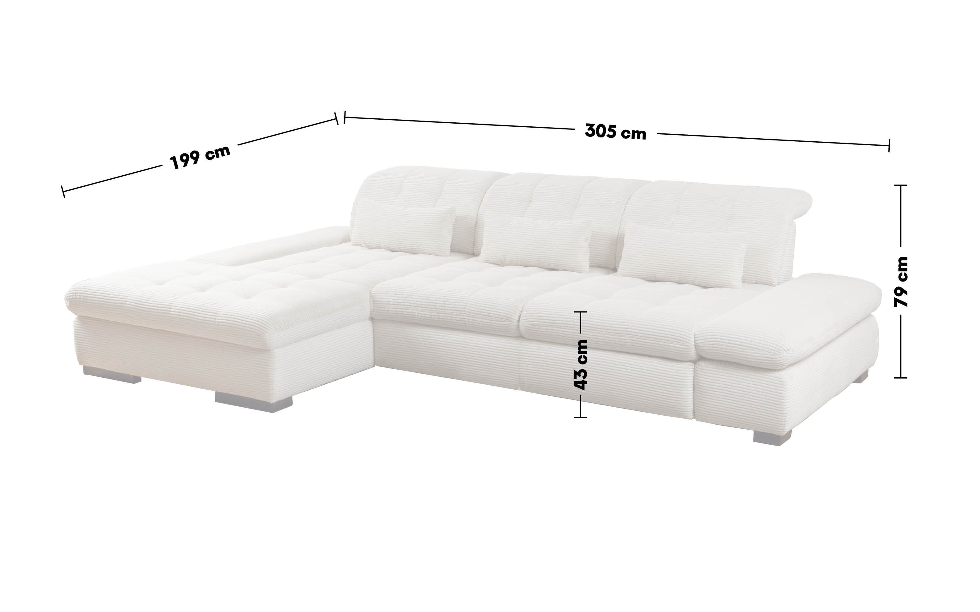 Wohnlandschaft Santa Fe Cord XC, creme inkl. Schwenkrücken