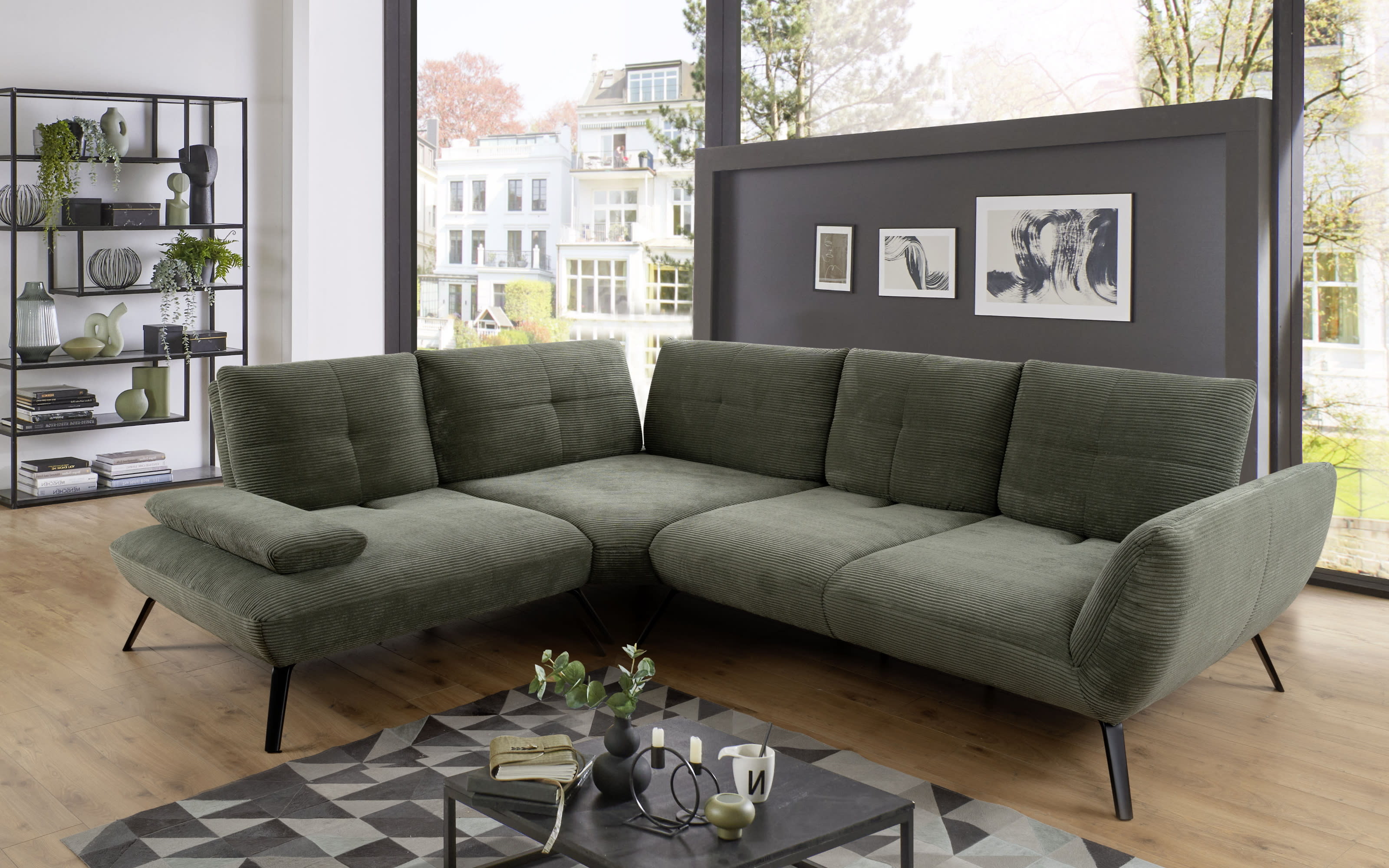 Wohnlandschaft Dover Cord, grün, inkl. Schwenkrücken