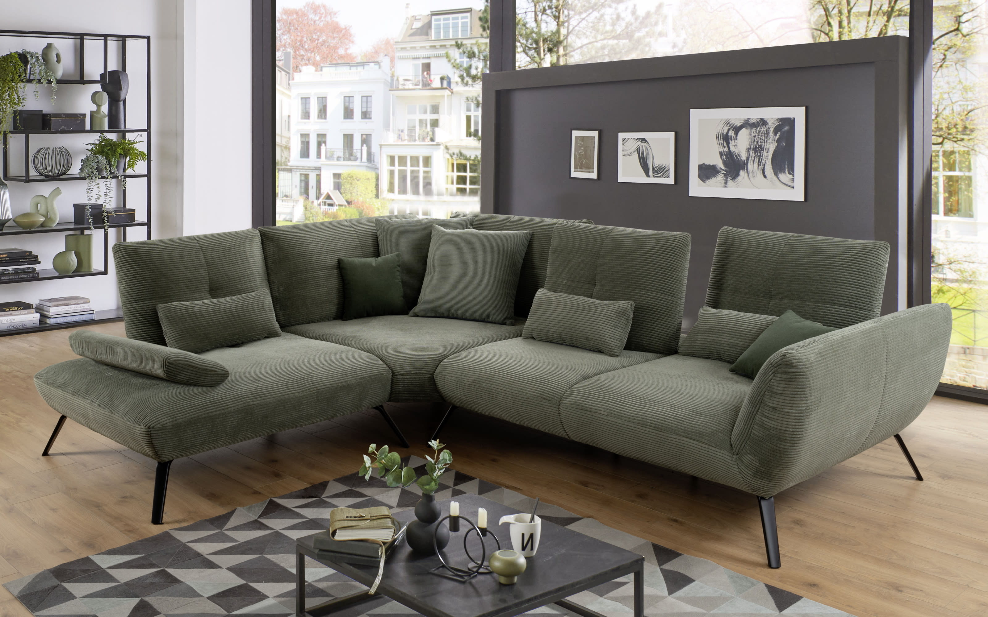 Wohnlandschaft Dover Cord, grün, inkl. Schwenkrücken