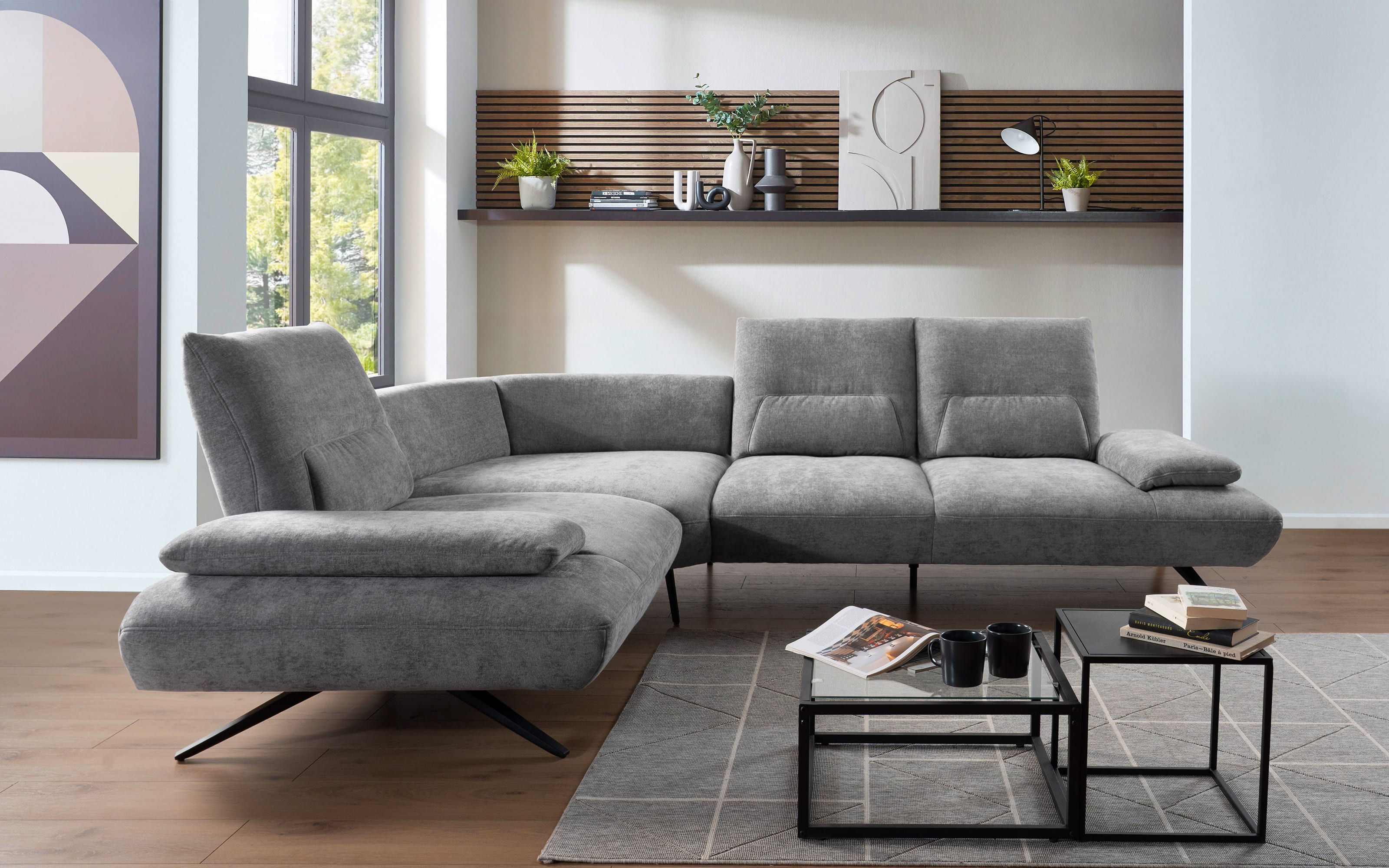 Wohnlandschaft Tacoma, stahlfarbig, inkl. Schwenkrücken