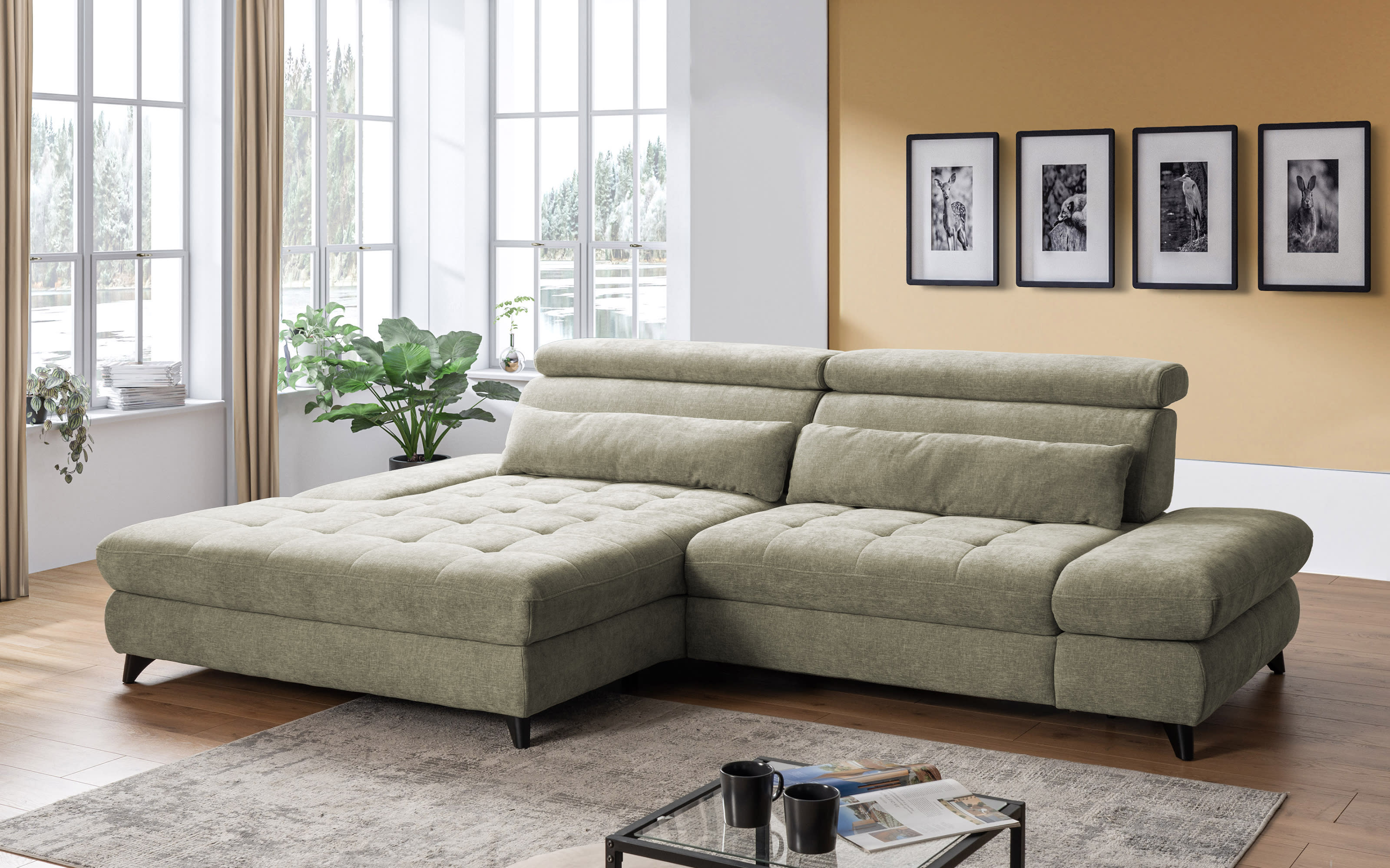 Wohnlandschaft Carolina, lindgrün, inkl. Schwenkrücken