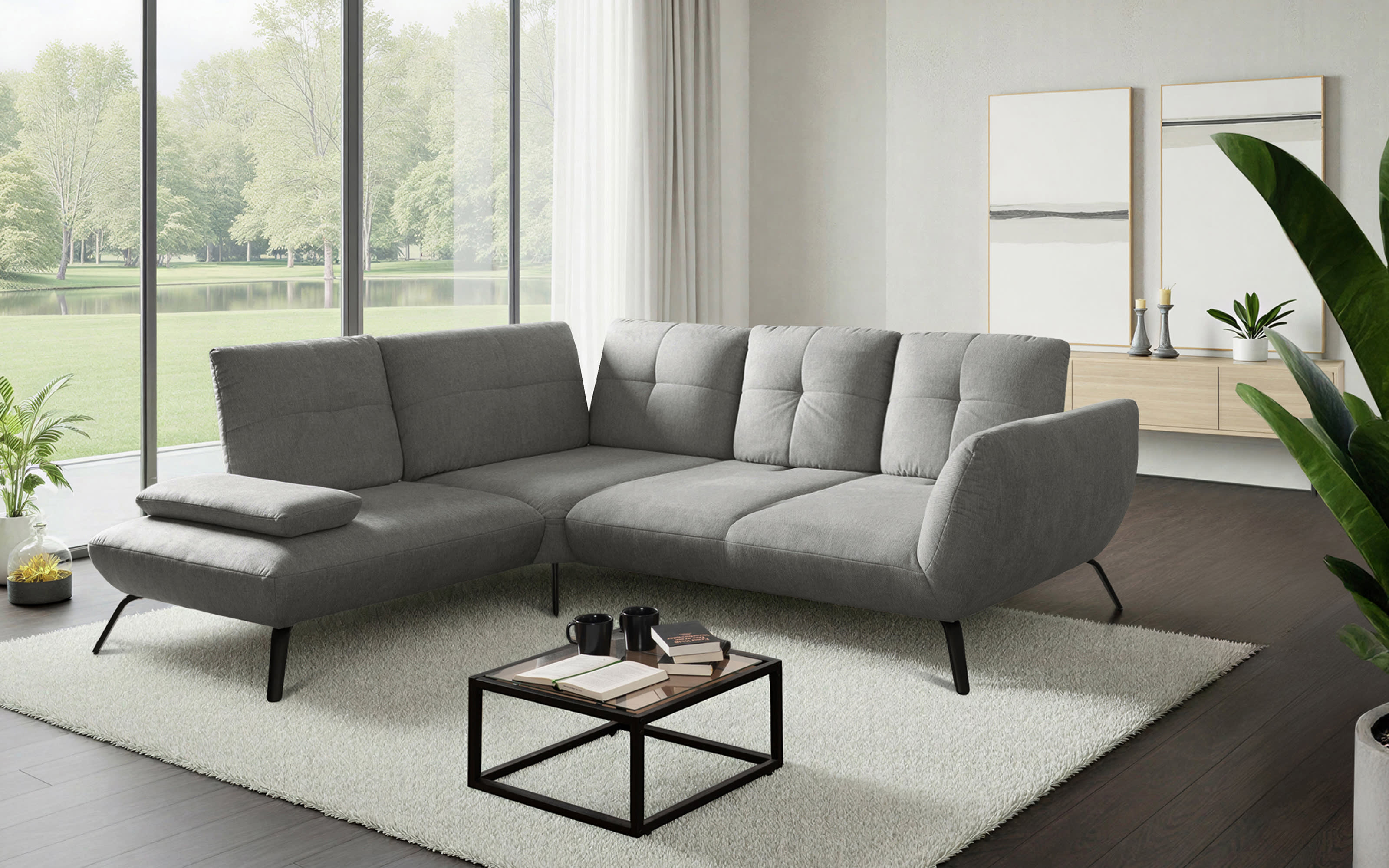 Ecksofa Dover Plus, grau, inkl. Schwenkrücken