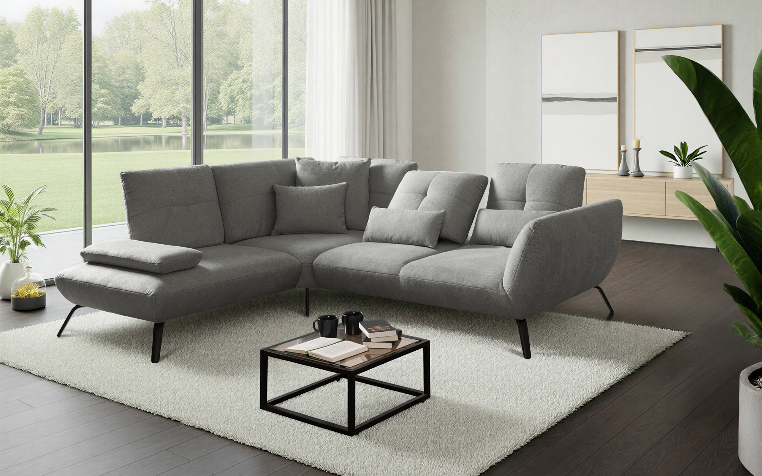 Ecksofa Dover Plus, grau, inkl. Schwenkrücken