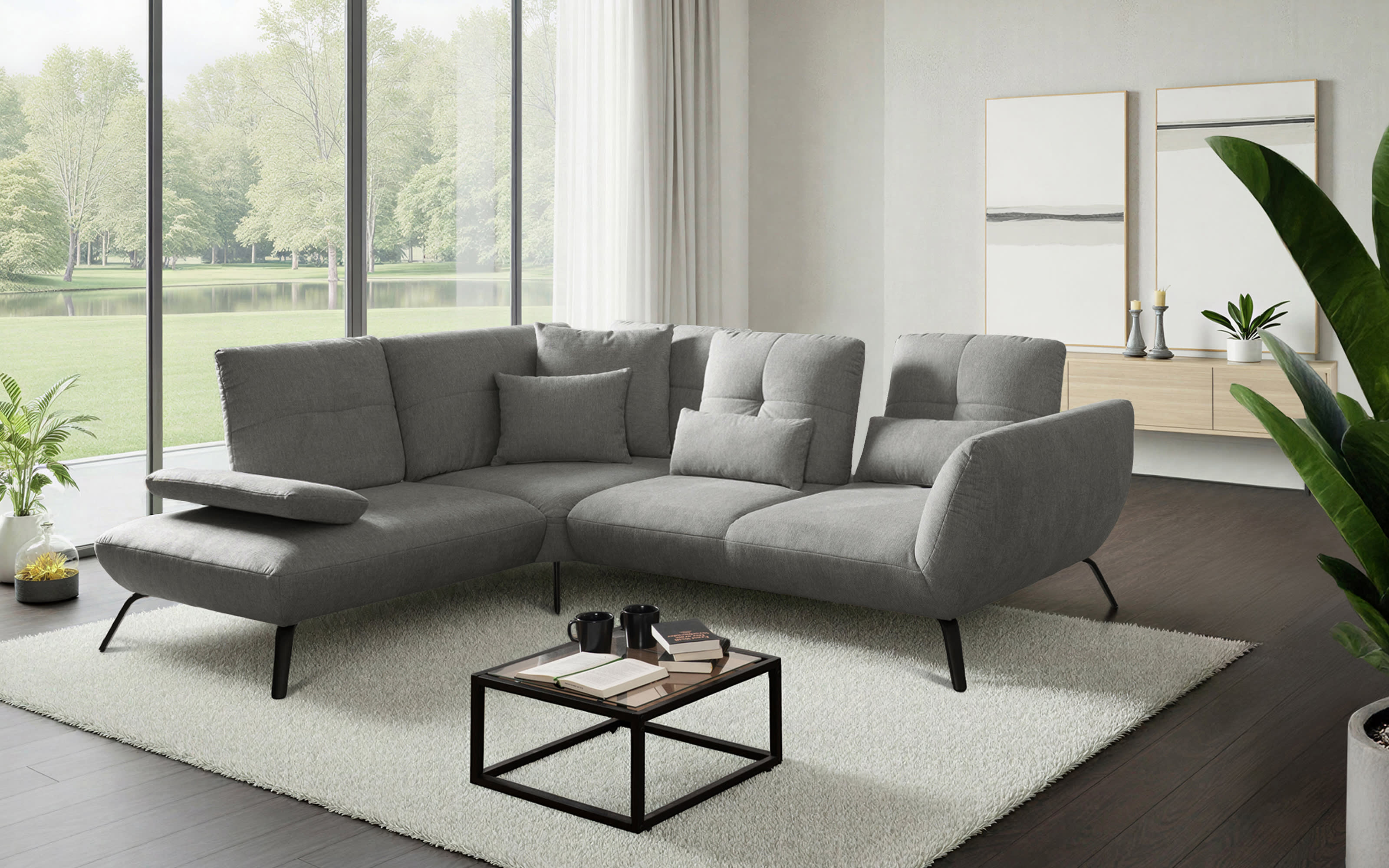 Ecksofa Dover Plus, grau, inkl. Schwenkrücken