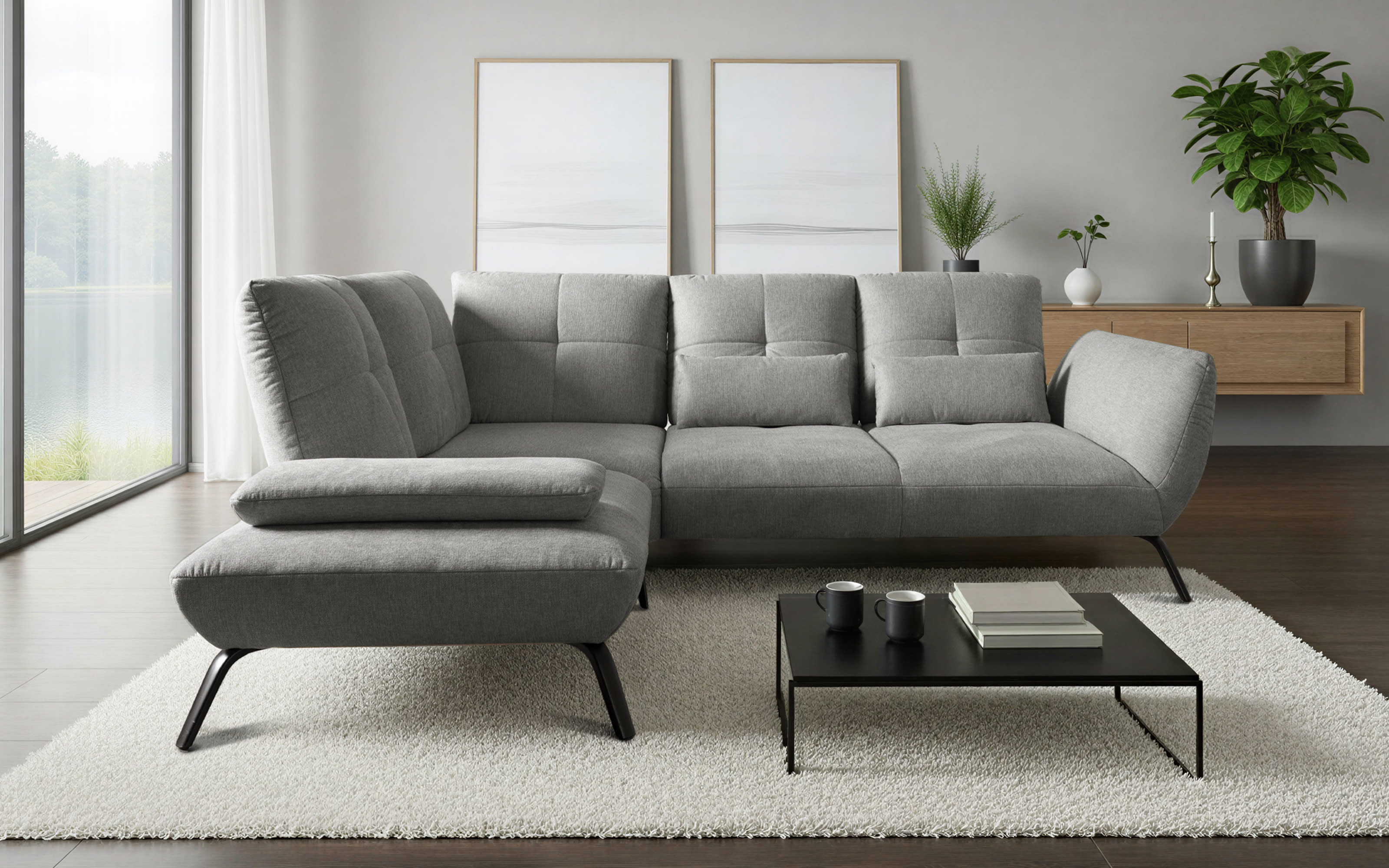 Ecksofa Dover Plus, grau, inkl. Schwenkrücken