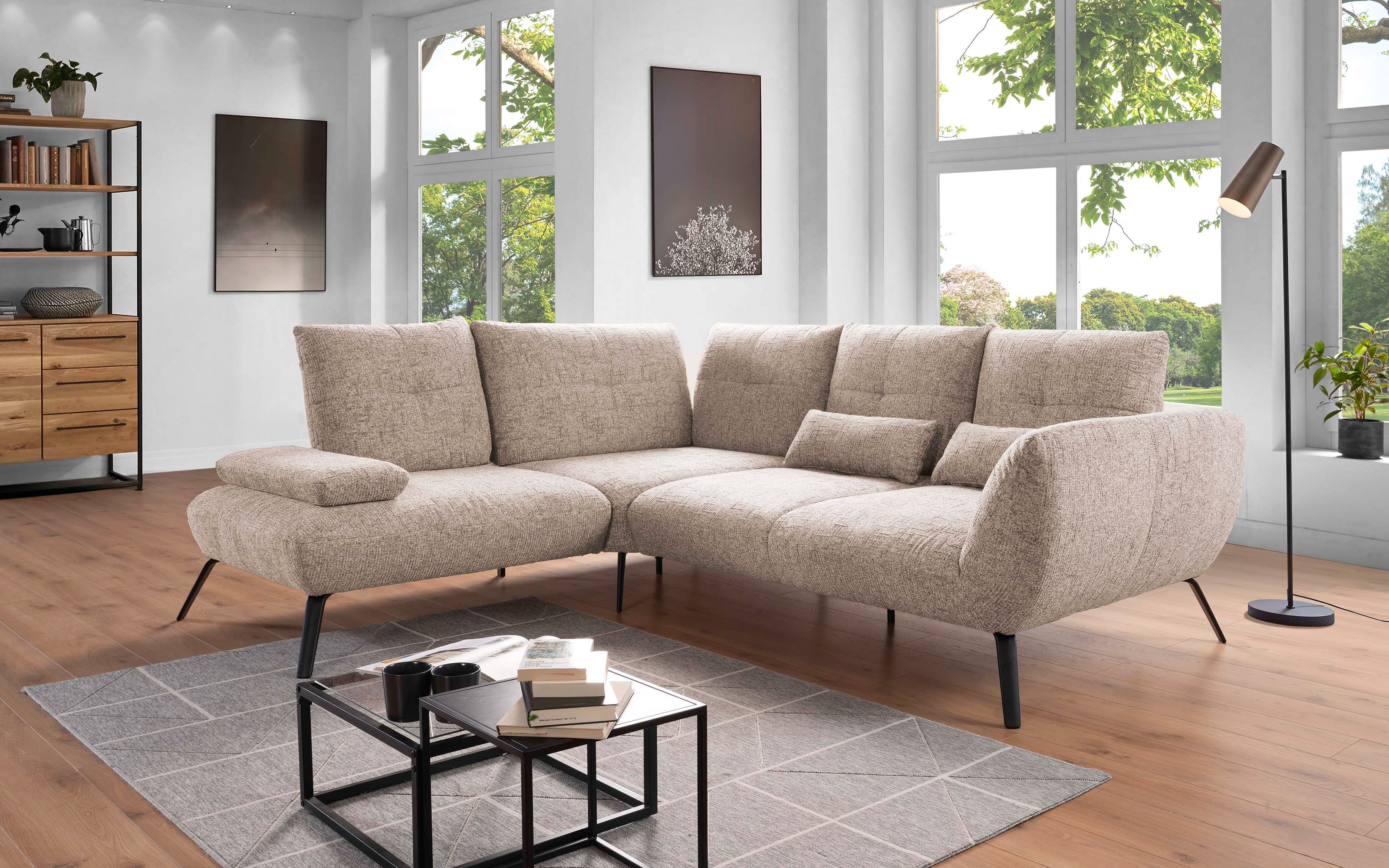 Ecksofa Dover Plus, braun, inkl. Armteilverstellung