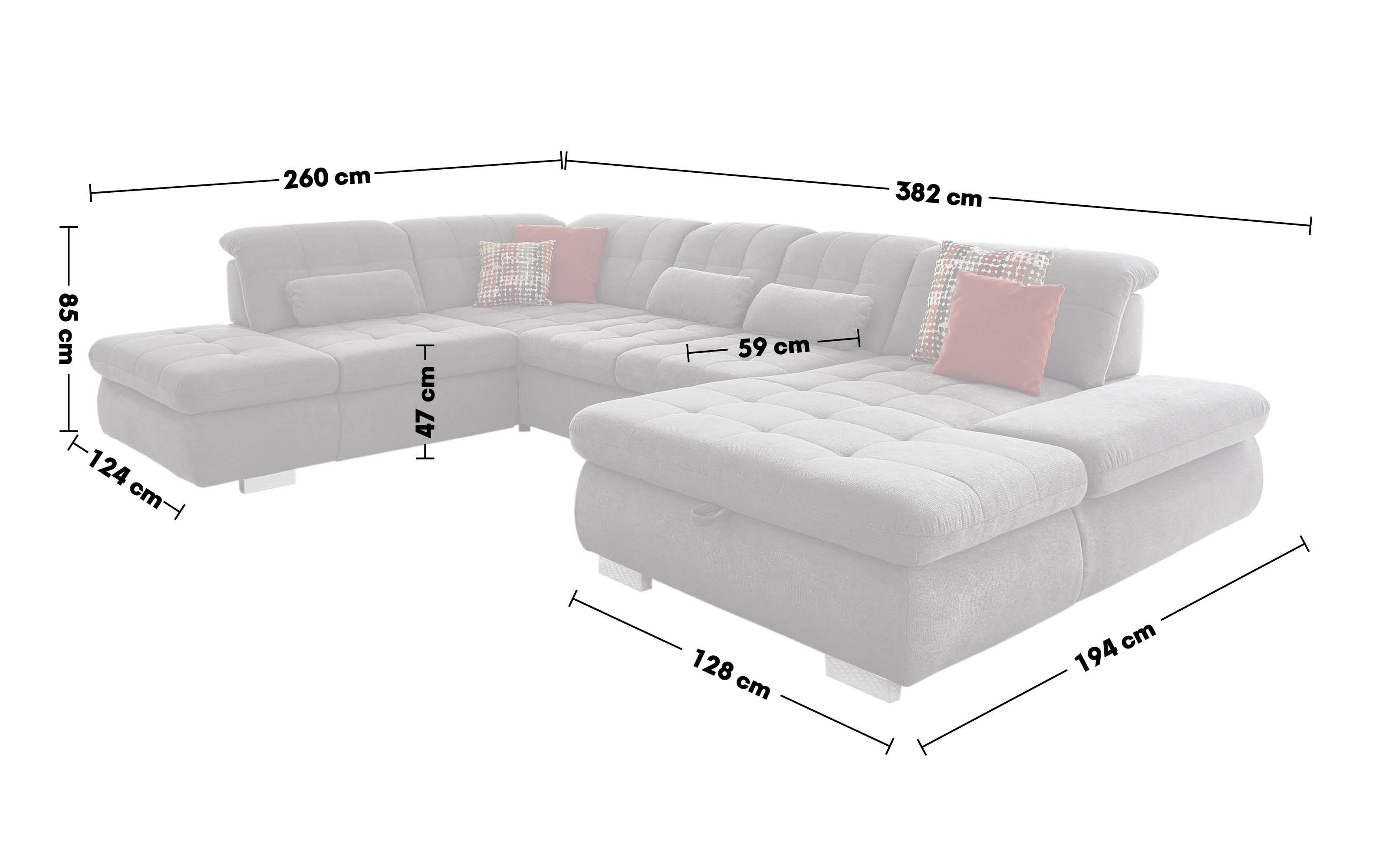 Hardeck inkl. bei kaufen Sitztiefenverstellungen online MP-IN17004, grau, rechts, Wohnlandschaft Canape
