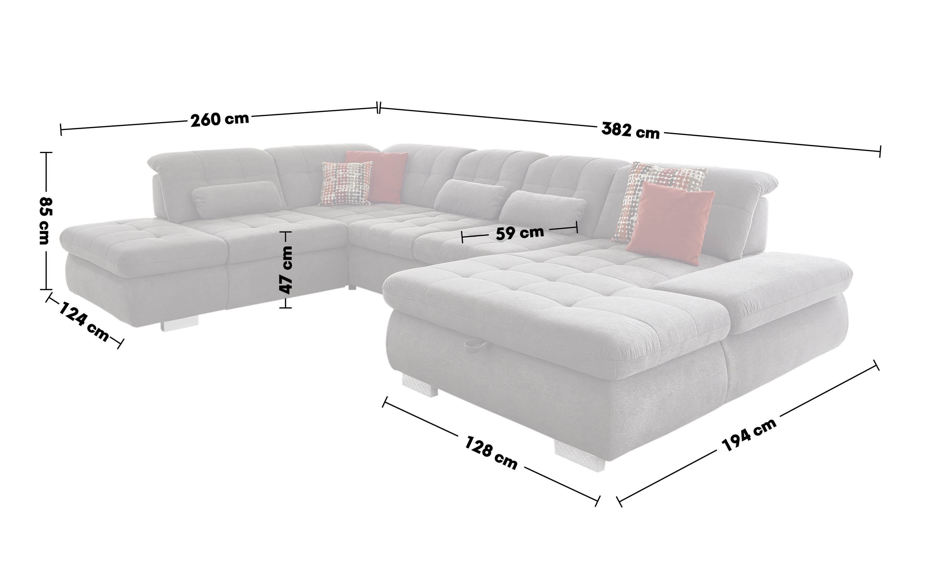 Wohnlandschaft MP-IN17004, bei inkl. grau, Sitztiefenverstellungen kaufen Canape online Hardeck rechts