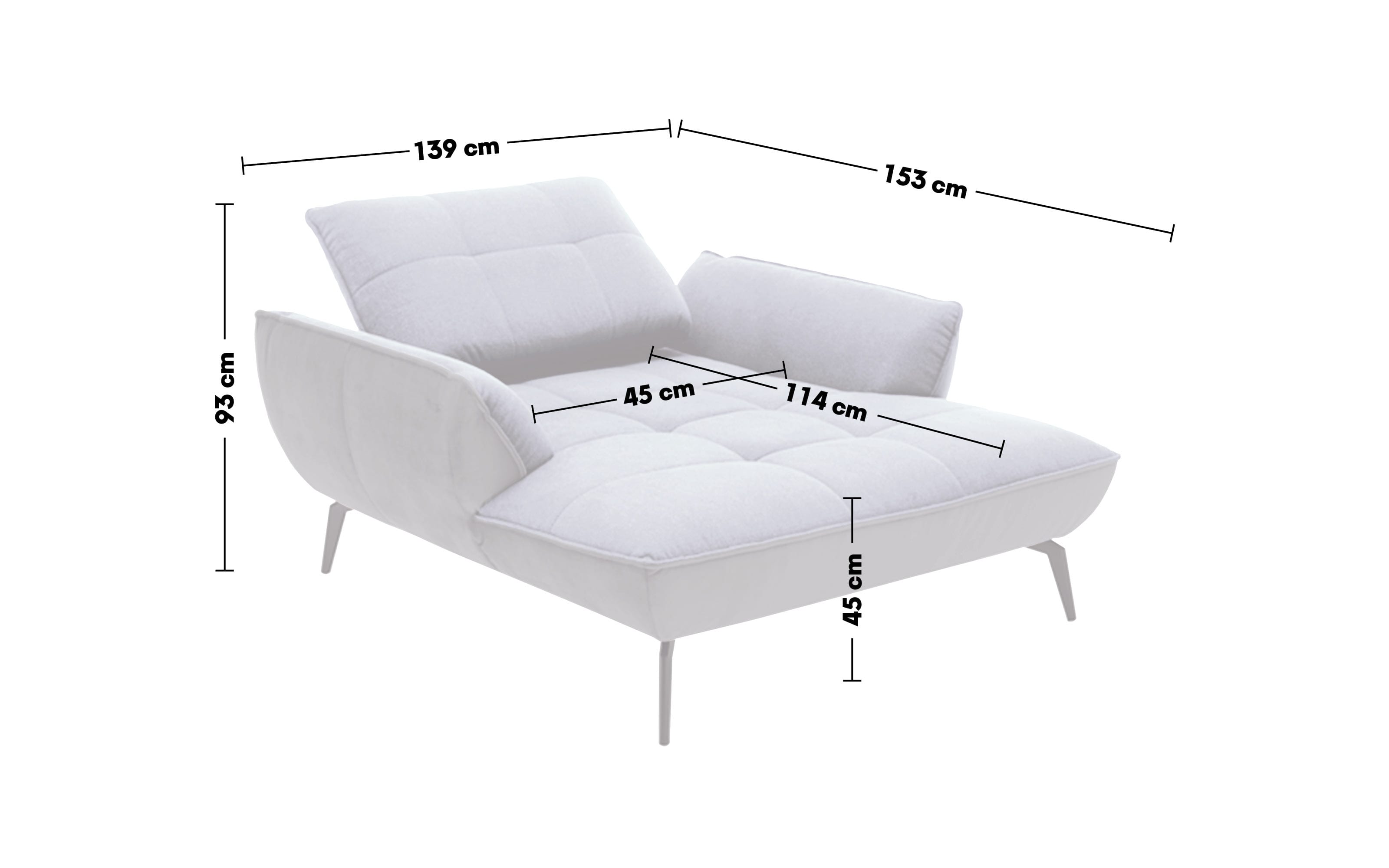 Loveseat Ticona, blau, hellgrau, inkl. Rückenneigung