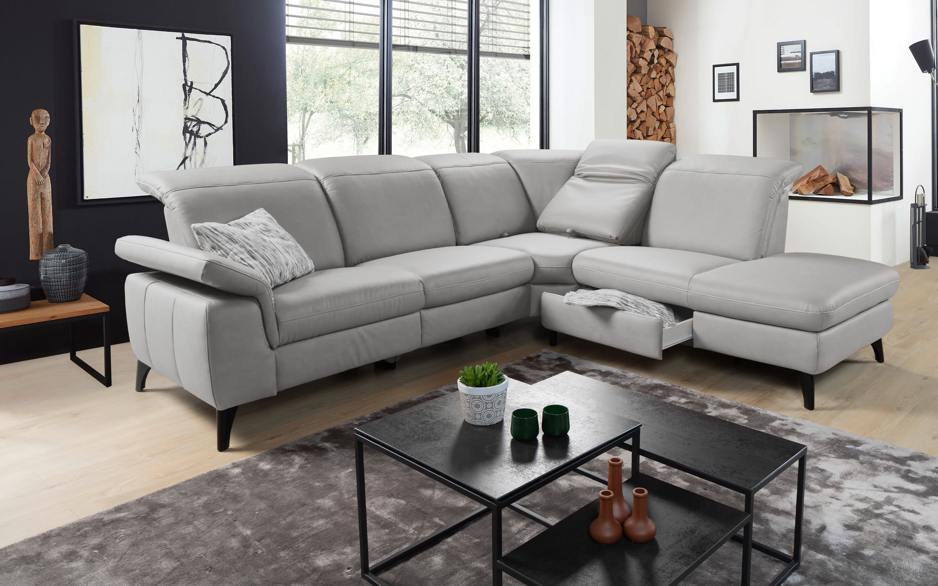 Ecksofa Magma, silber, inkl. Funktionen