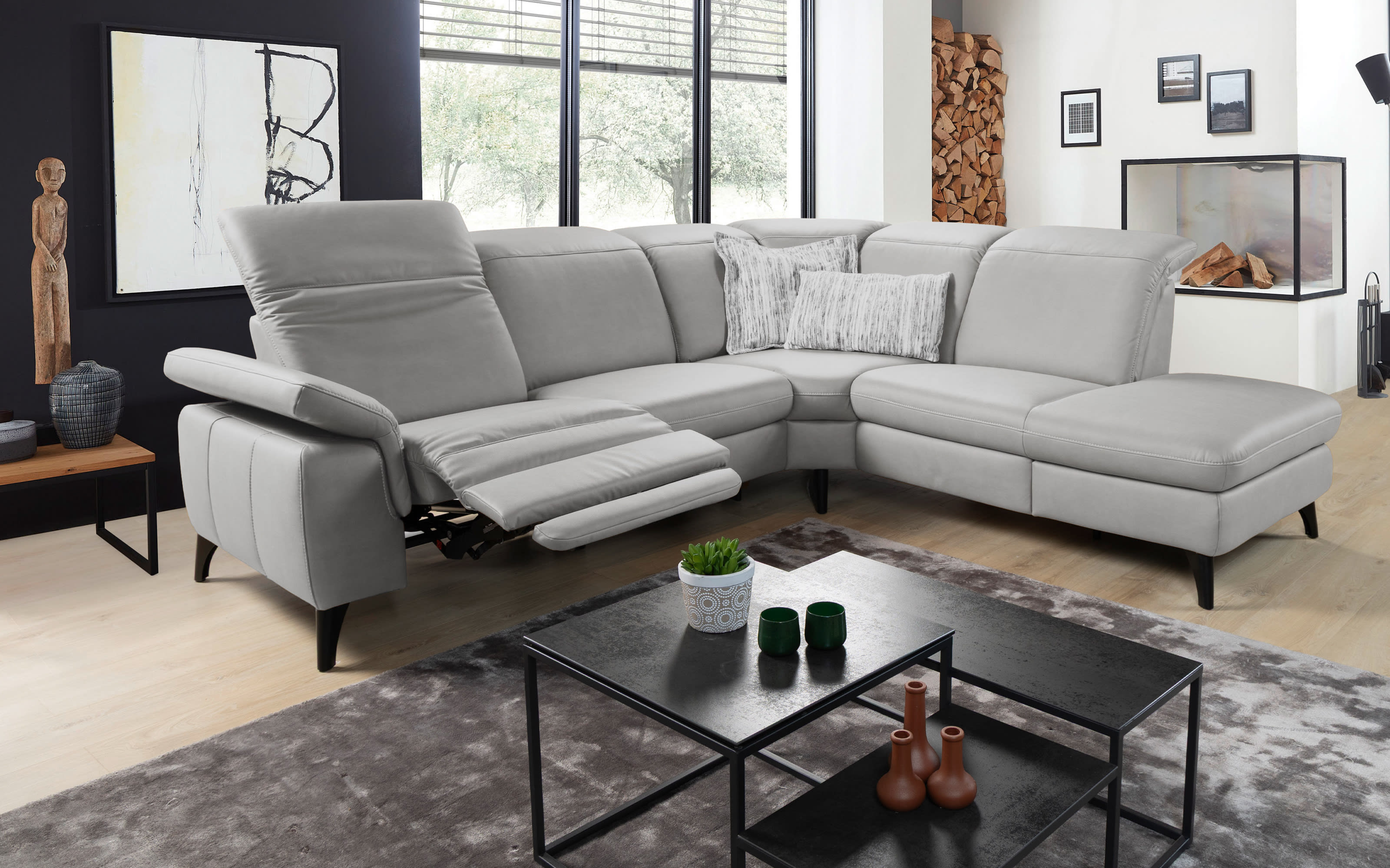 Ecksofa Magma, silber, inkl. Funktionen