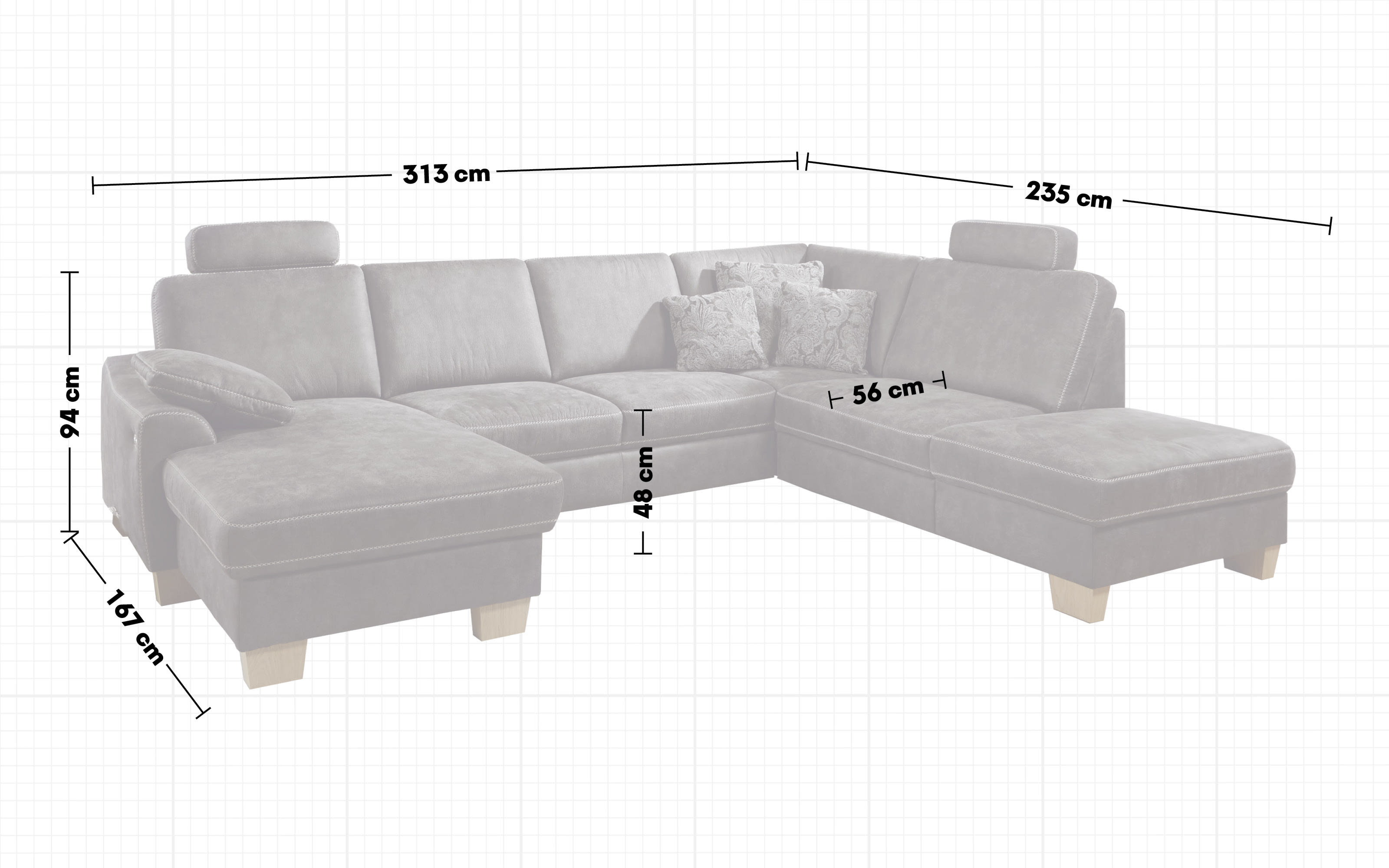 Wohnlandschaft ZE-EM15049, grau, 1,5-Sitzer rechts