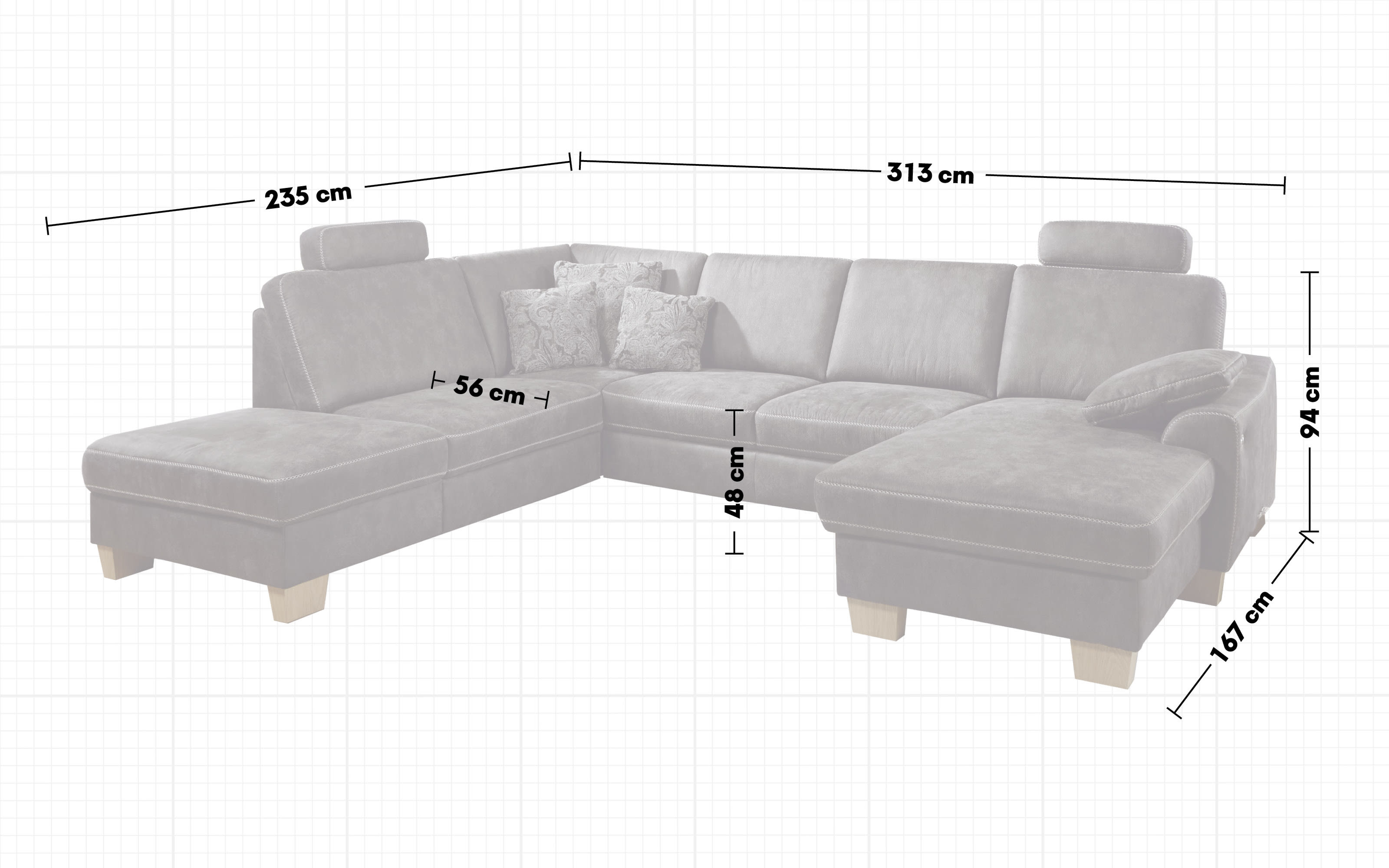 Wohnlandschaft ZE-EM15049, grau, 1,5-Sitzer links