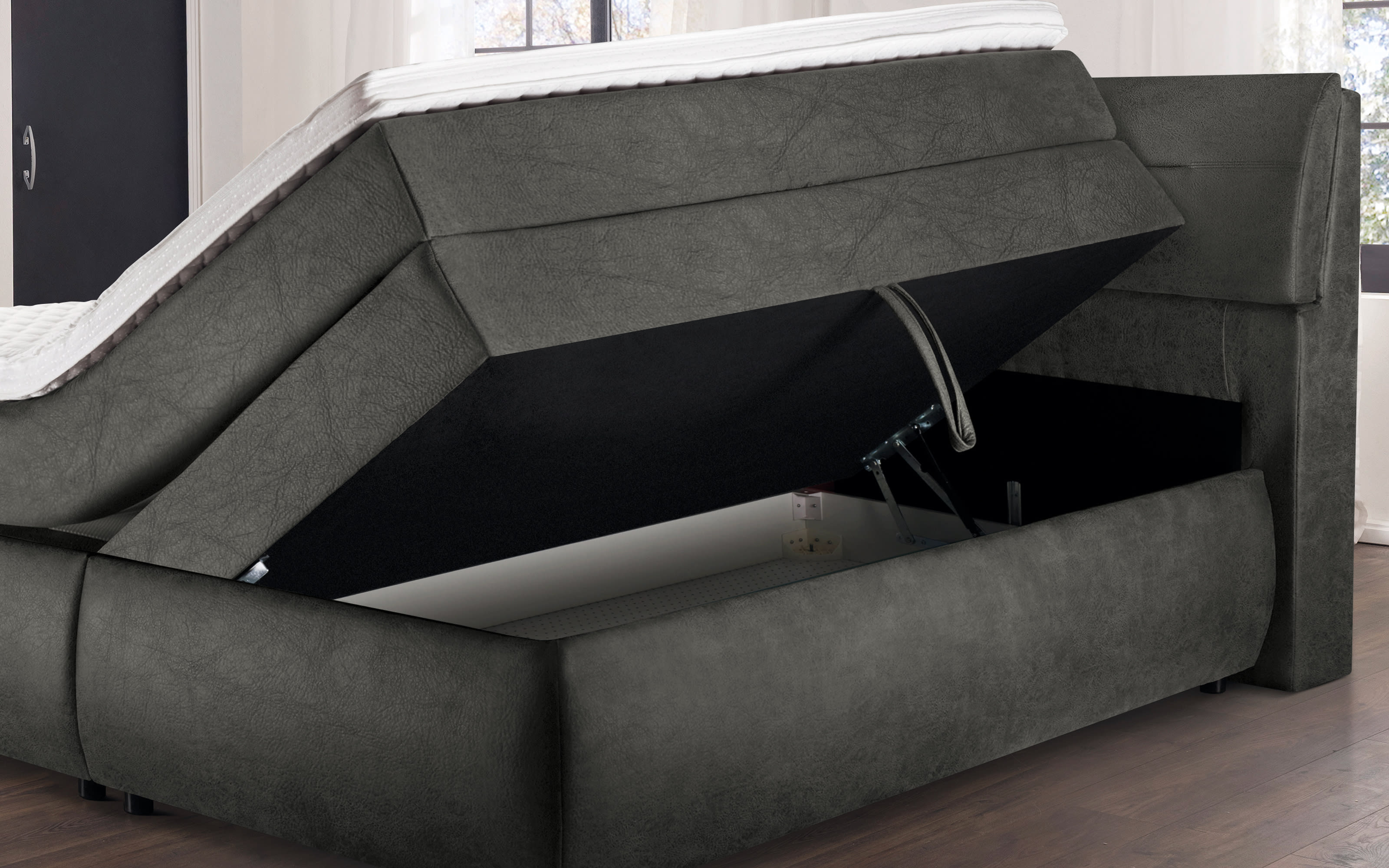 Boxspringbett Diamanti, anthrazit, 180 x 200 cm, Härtegrad 4