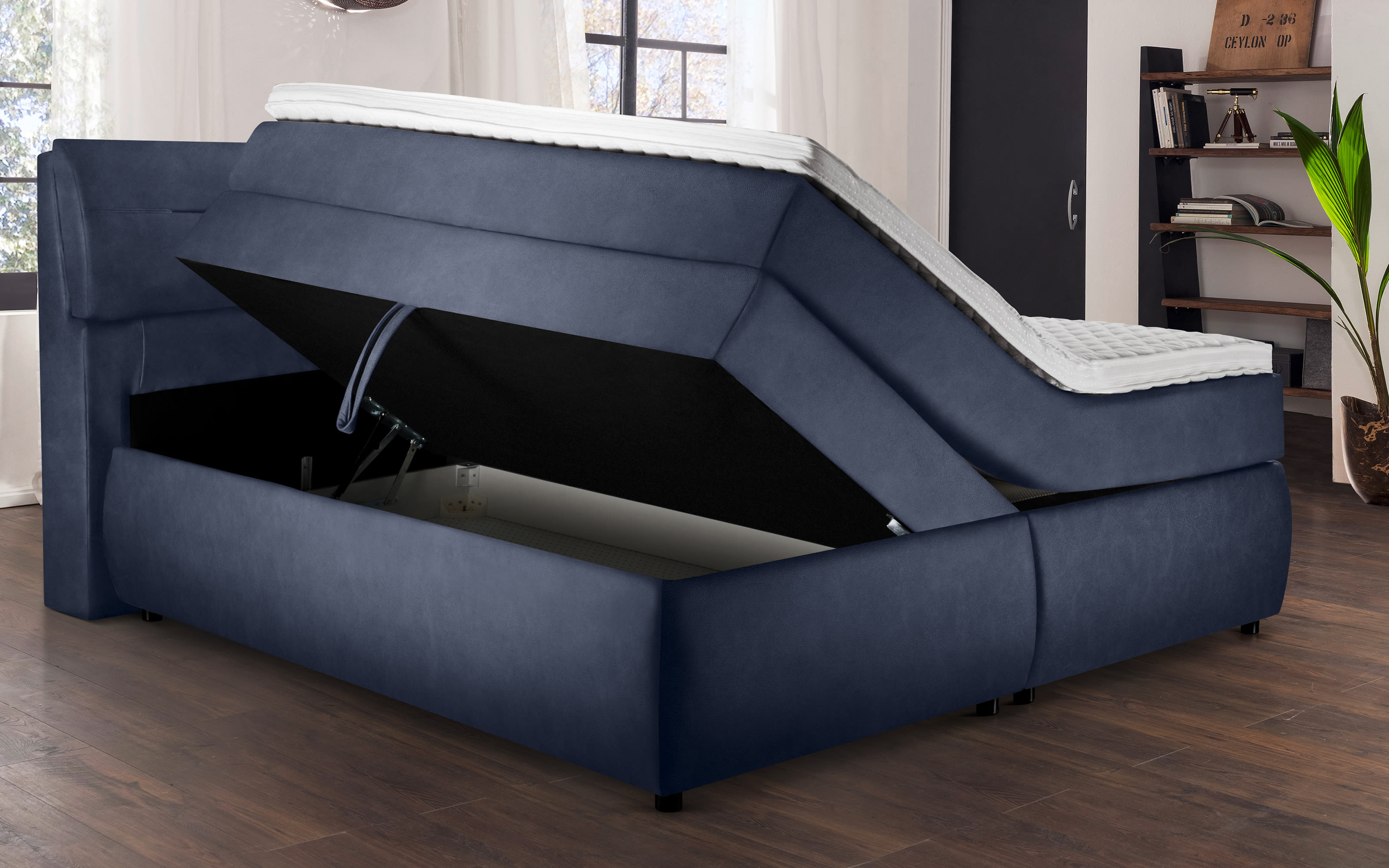 Boxspringbett Diamanti, blaugrau, 180 x 200 cm, Härtegrad 3 und 4