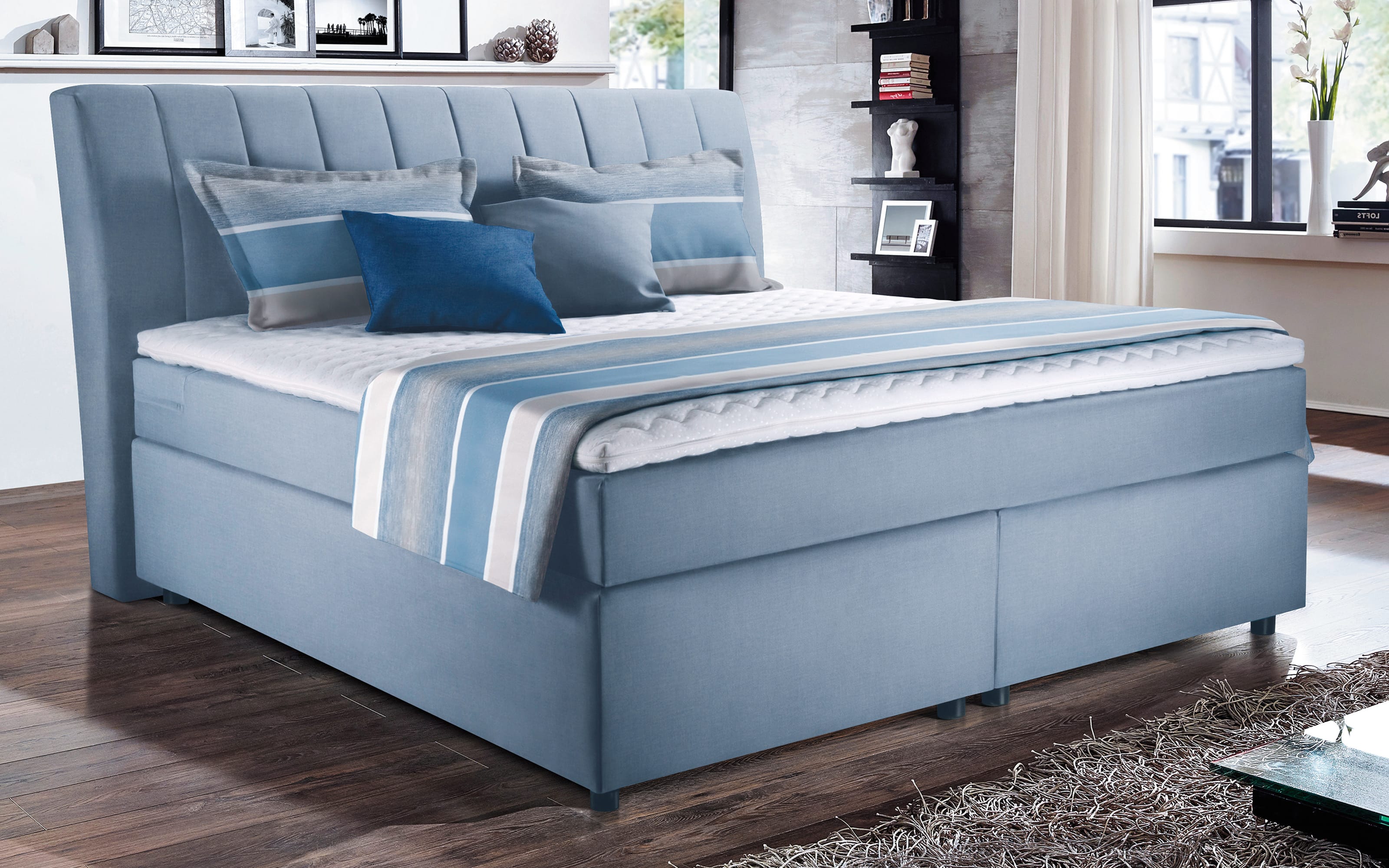 Boxspringbett Diamanti, hellblau, Härtegrad 2