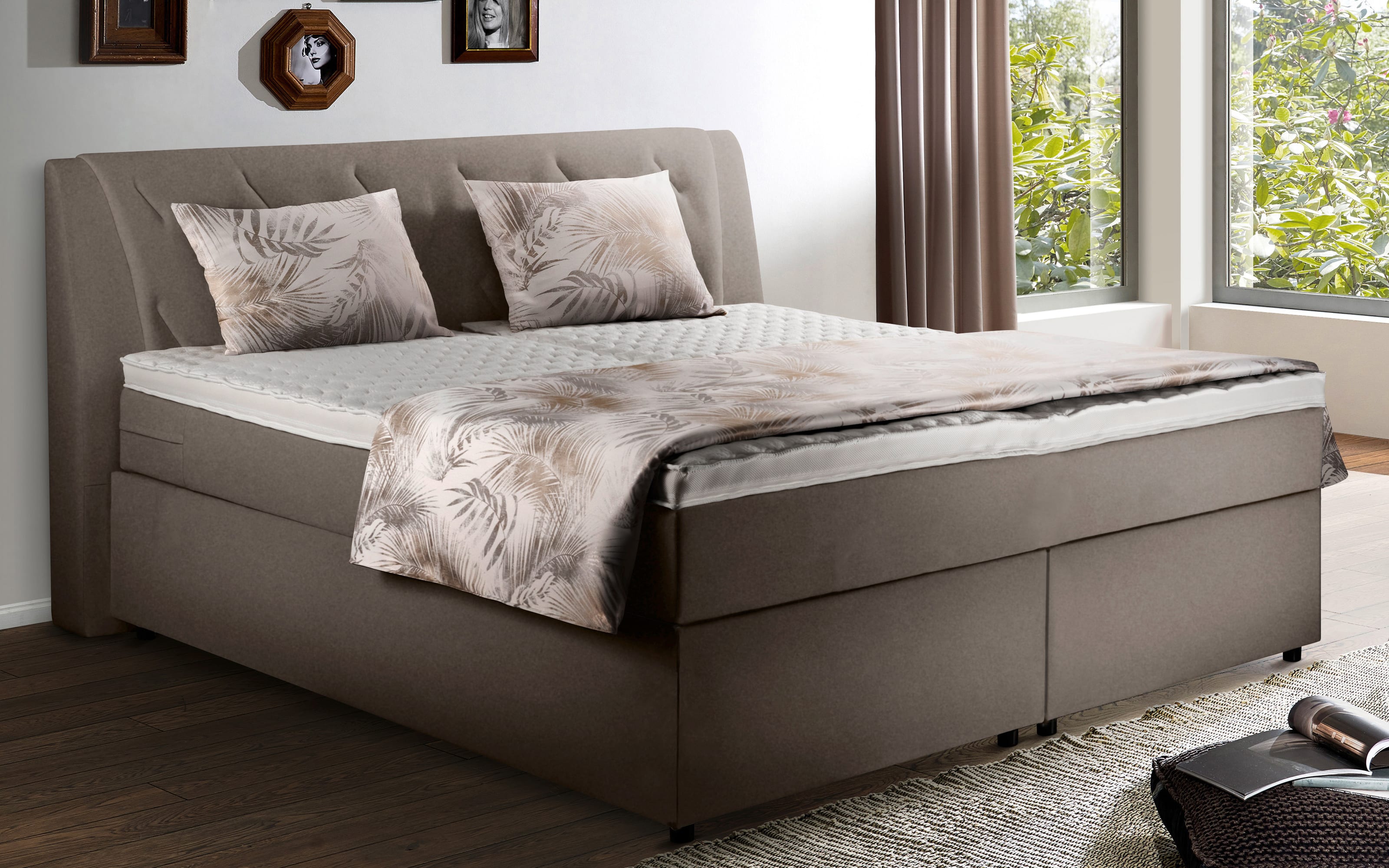 Boxspringbett Diamanti, granit, 200 x 200 cm, Härtegrad 3