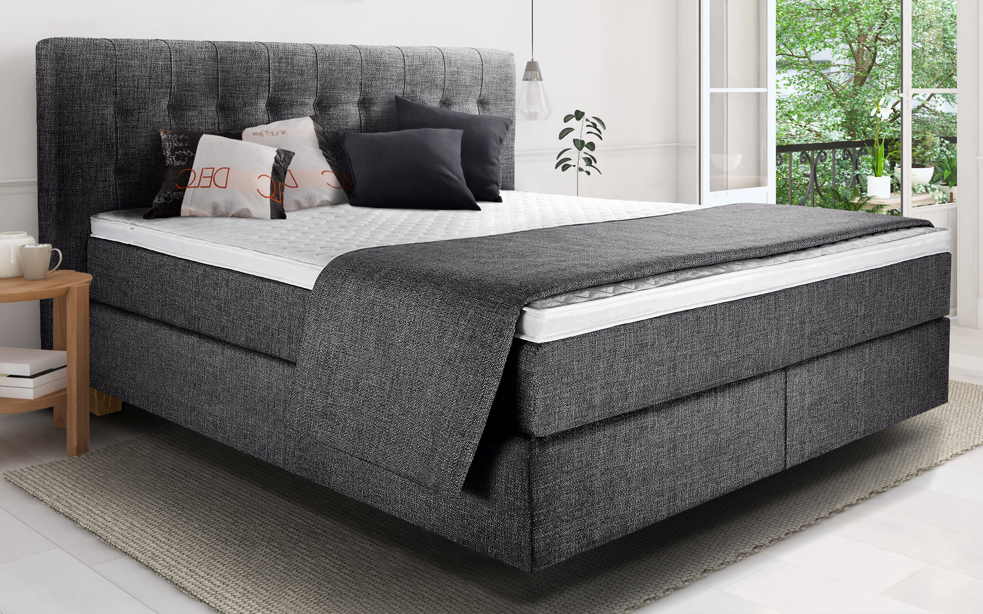 Boxspringbett Aryelle 100,  anthrazit, 180 × 200 cm, Härtegrad 3 und 4