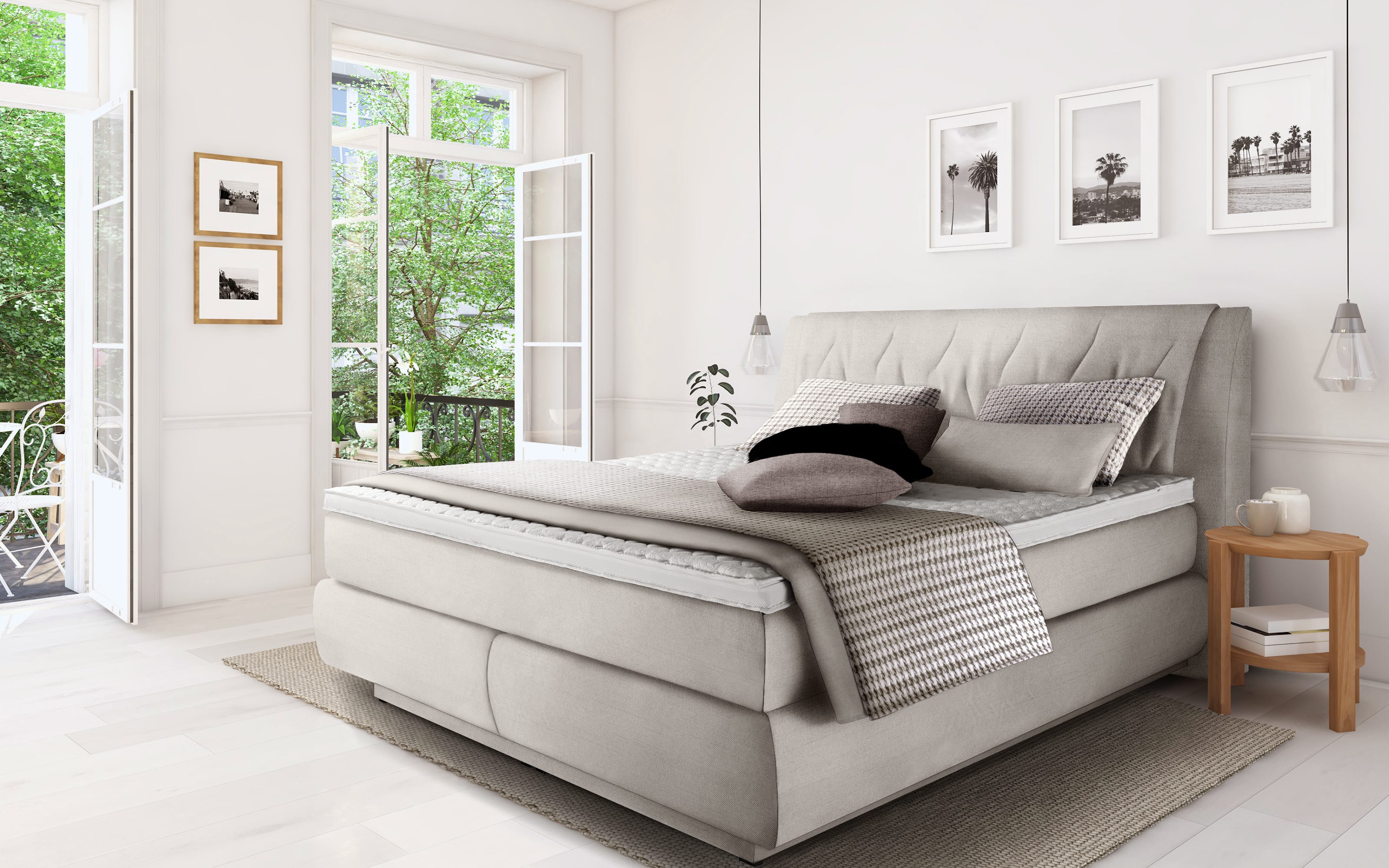 Boxspringbett Brillant, creme, 180 x 200 cm