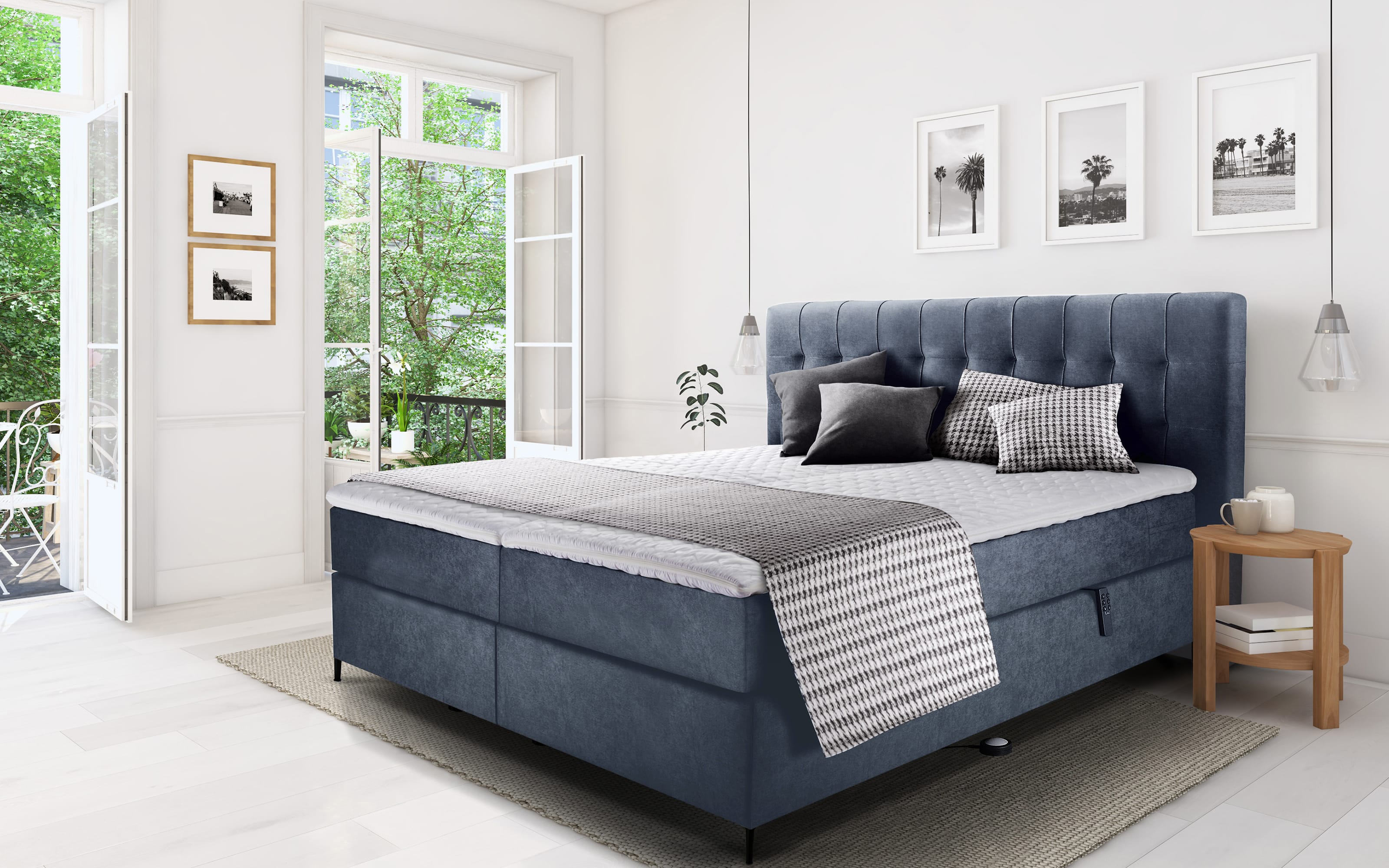 Boxspringbett Brillant, blau, 180 x 200 cm