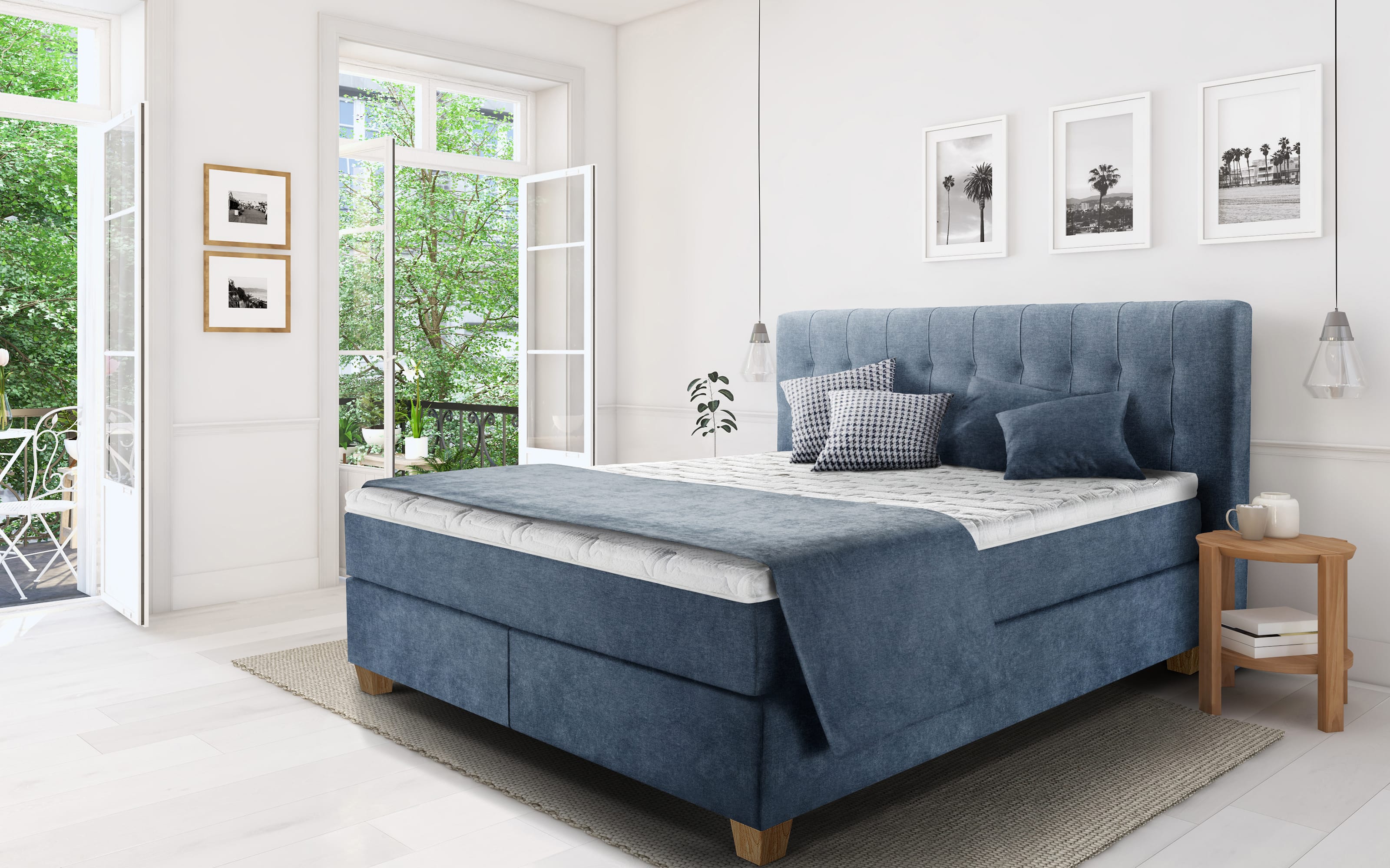 Boxspringbett Brillant, blau, 180 x 200 cm