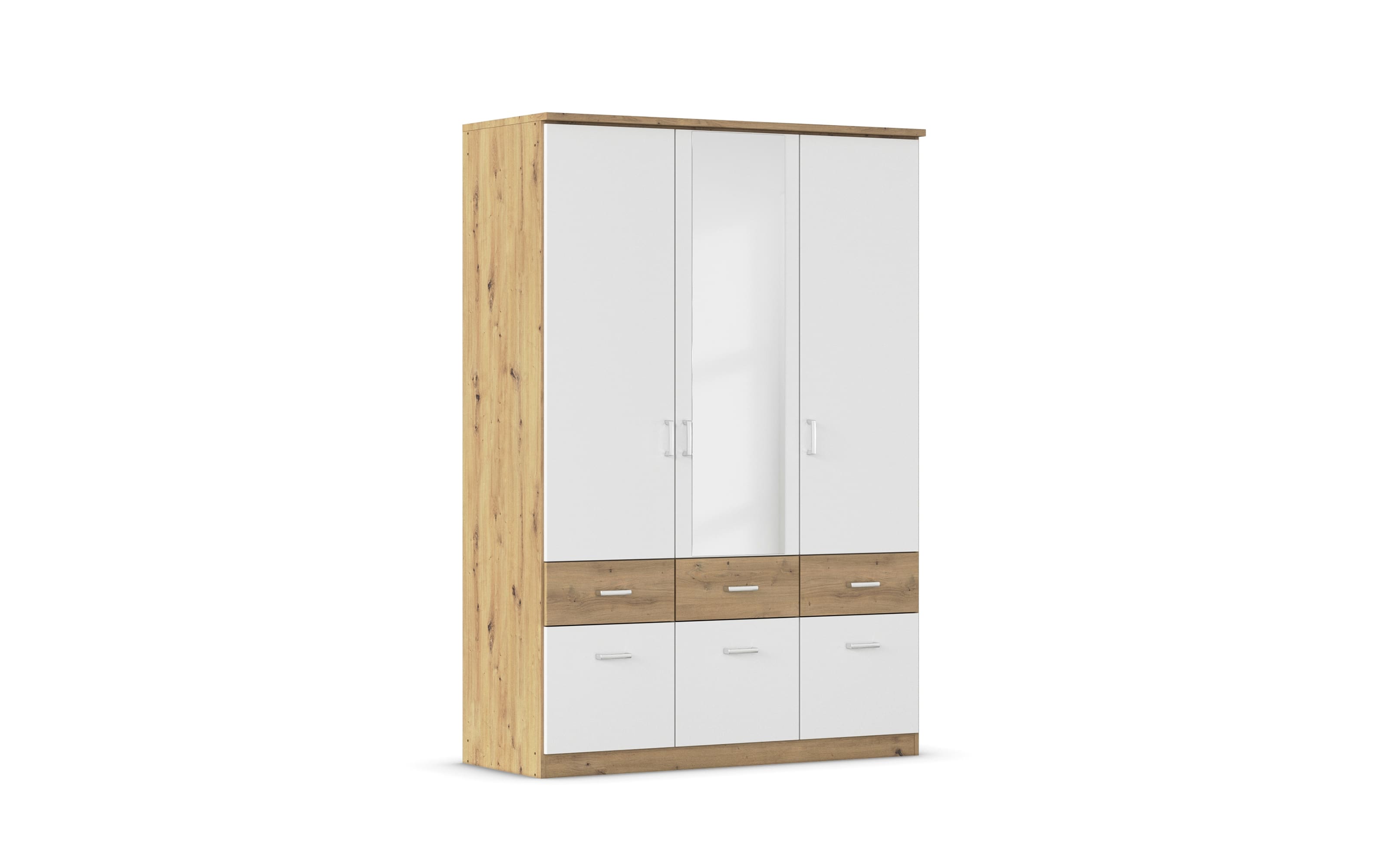 Drehtürenschrank Bremen Extra, weiß/Eiche-Nachbildung, 136 x 199 cm