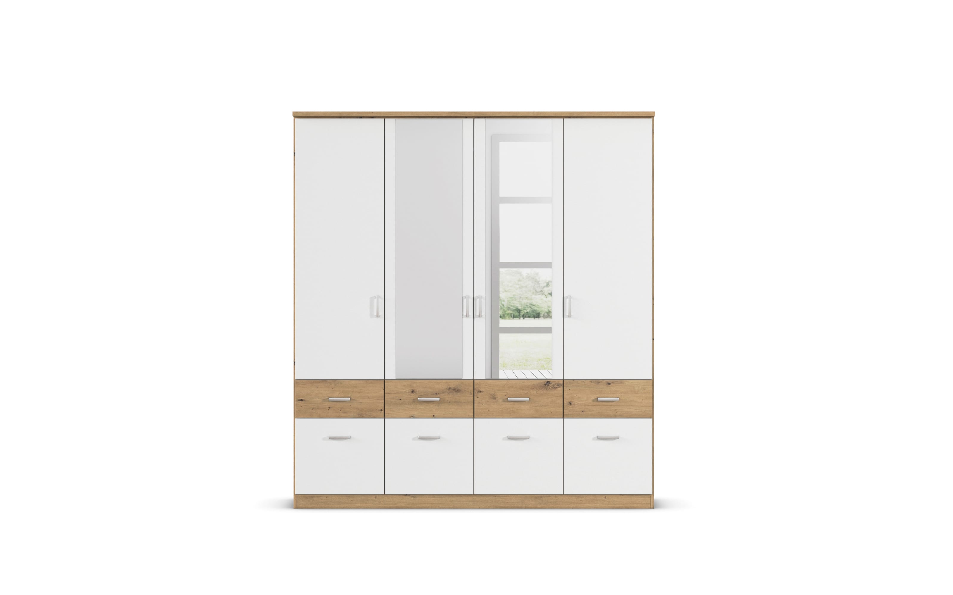 Drehtürenschrank Bremen Extra, weiß/Eiche-Nachbildung, 181 x 199 cm