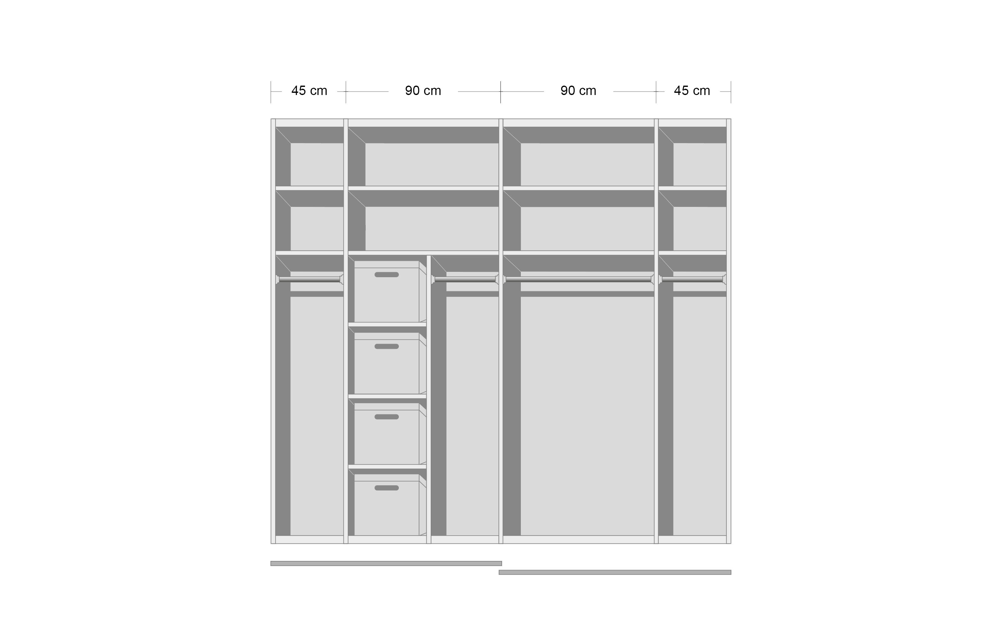 Schwebetürenschrank X-tend, Alu gebürstet Optik und Grauspiegel, 270 x 223 cm