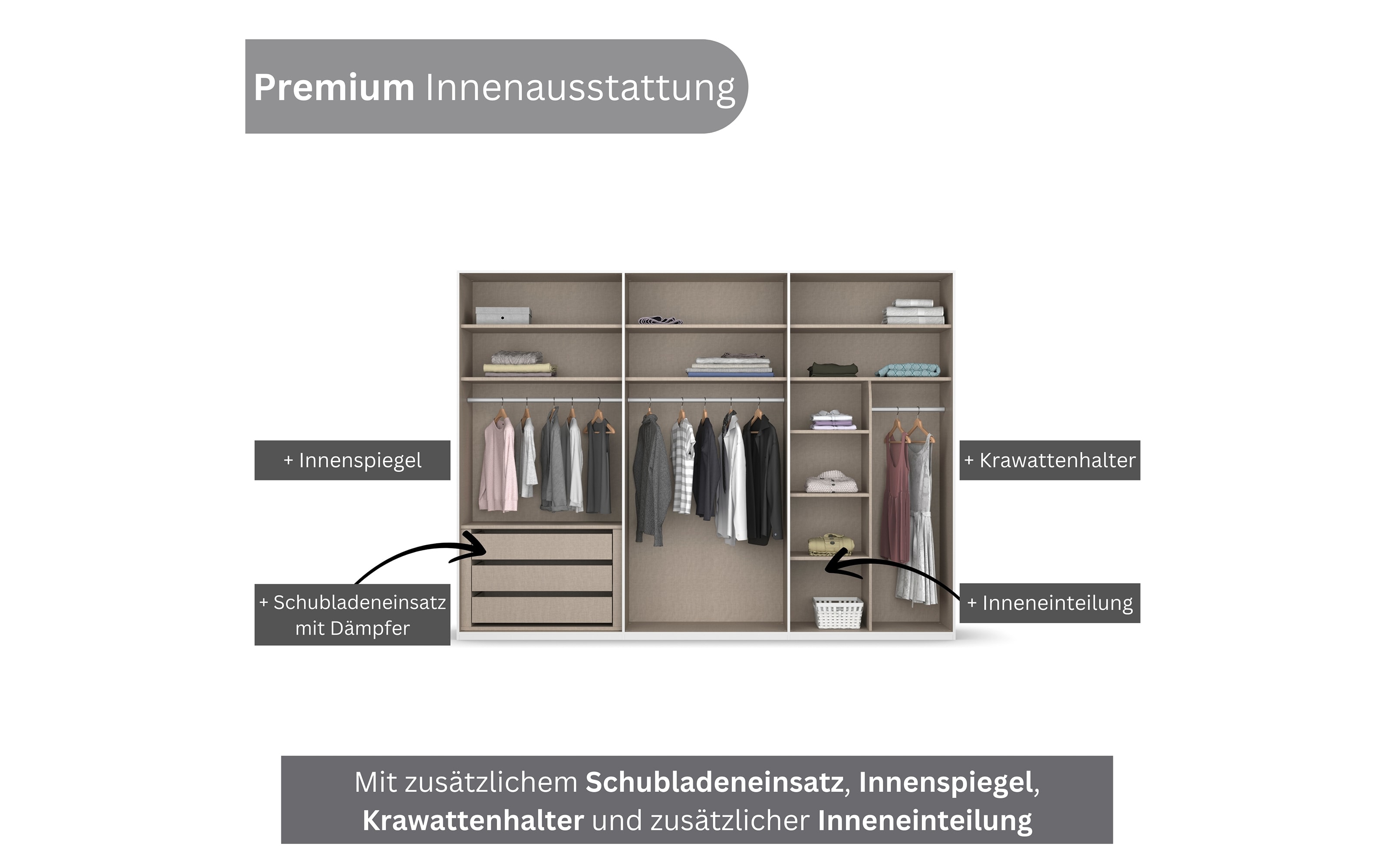 Drehtürenschrank Montclar, fango, 301 x 223 cm, inkl. hochwertiger Innenausstattung