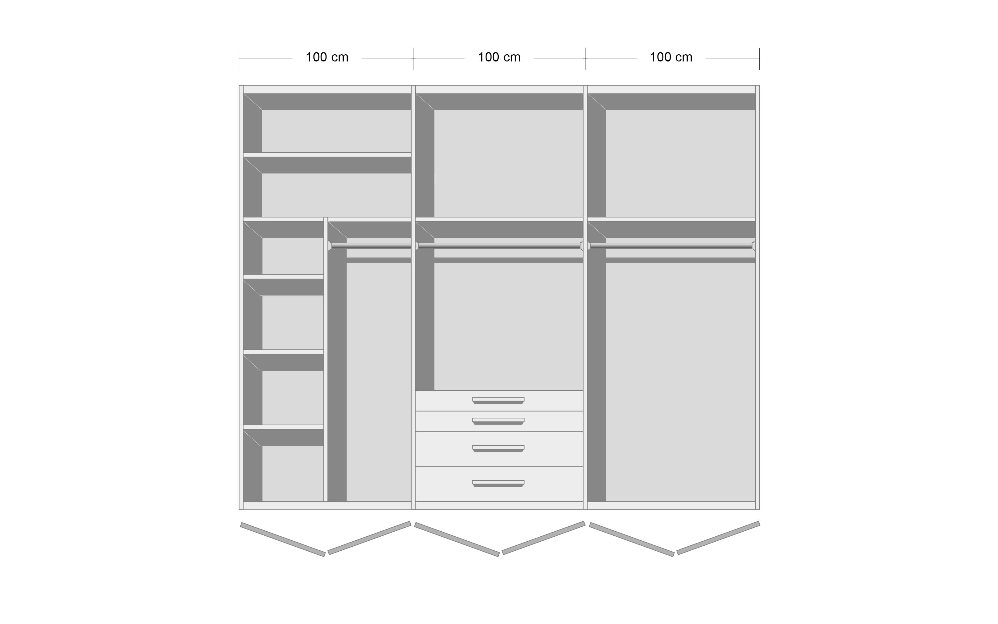 Drehtürenschrank Purisma, alpinweiß, 301 x 223 cm, inkl. 4 Schubkästen und Zusatzausstattung