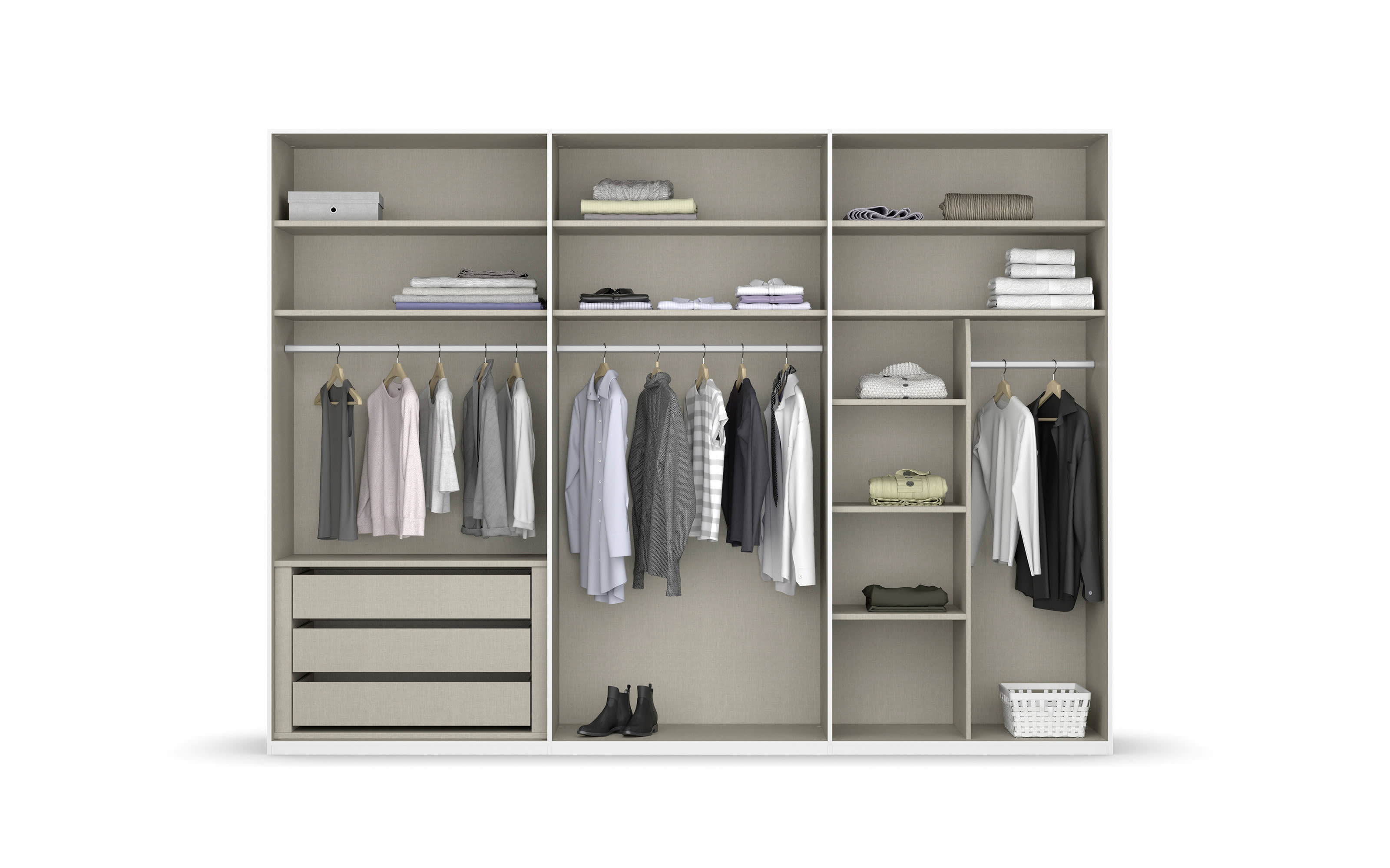 Drehtürenschrank Purisma, weiß, 301 x 223 cm, inkl. umfangreicher Zusatzausstattung