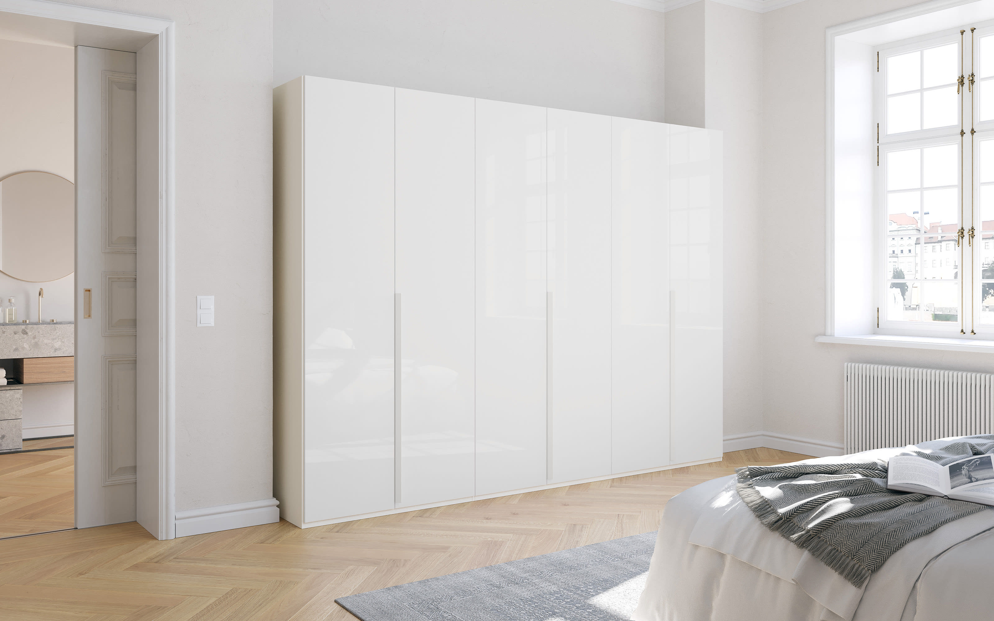 Drehtürenschrank Purisma, weiß, 301 x 223 cm, inkl. umfangreicher Zusatzausstattung