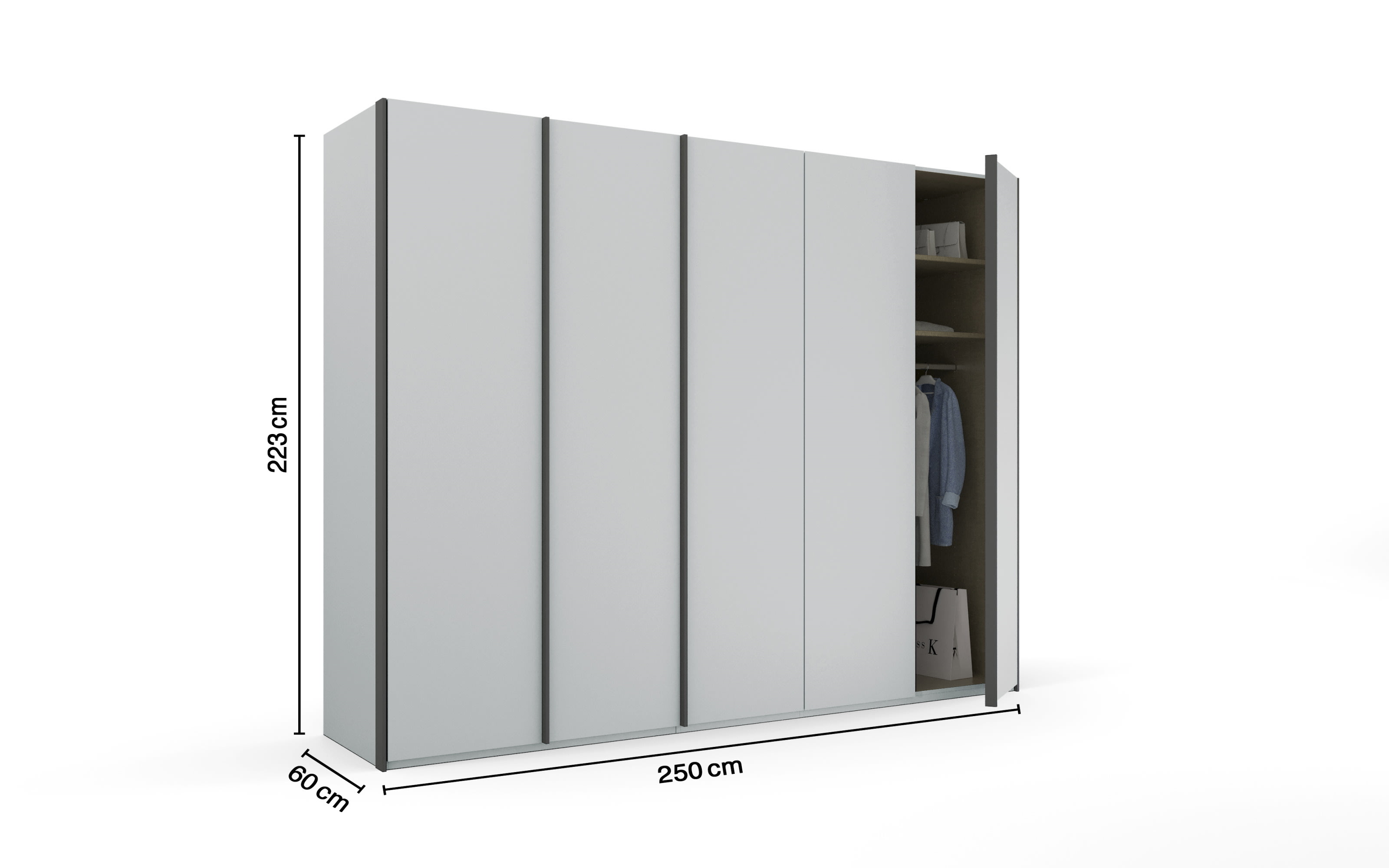 Drehtürenschrank Skat, seidengrau, 251 x 223 cm