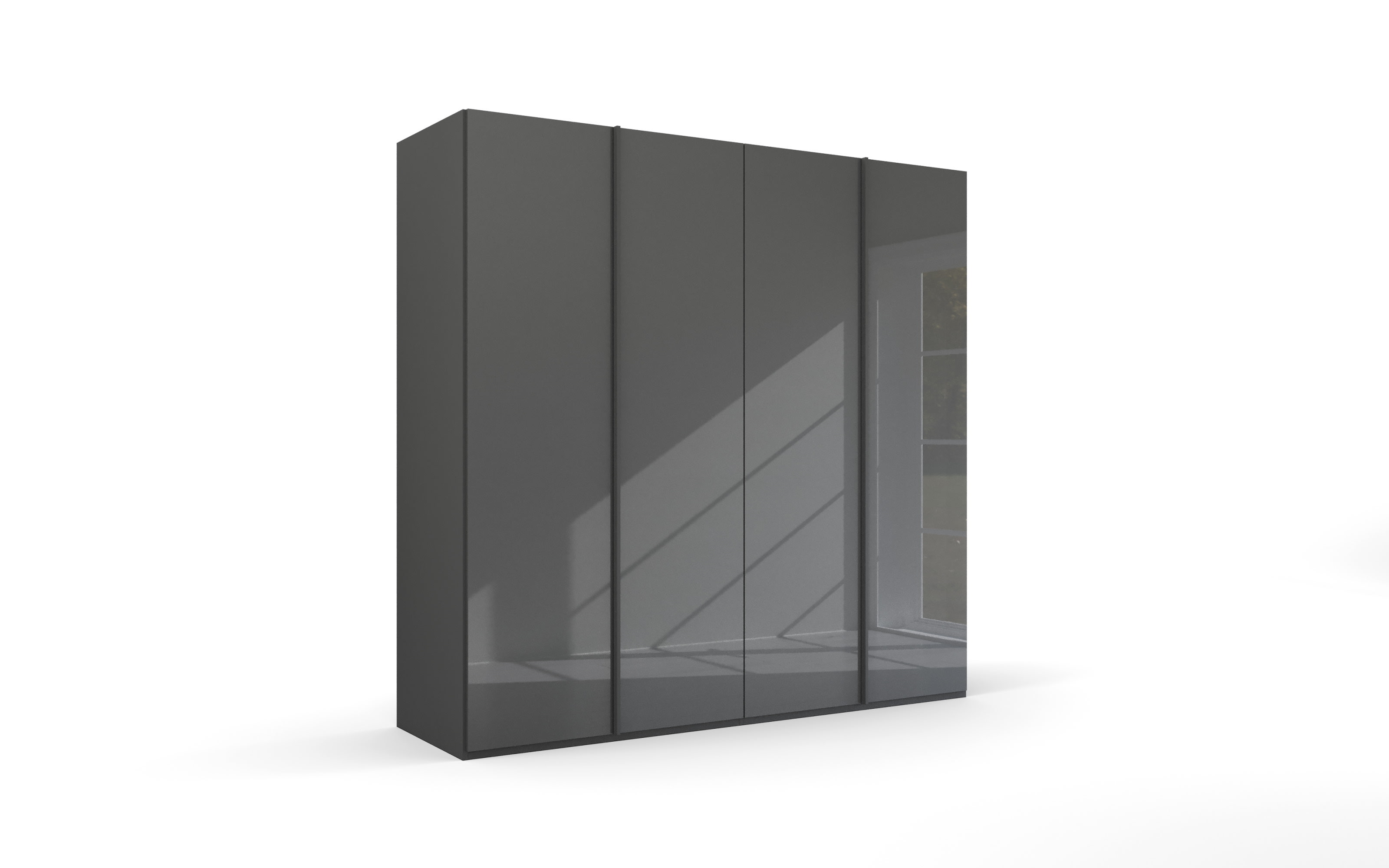 Drehtürenschrank Skat, graphit/Farbglas basalt, 201 x 223 cm