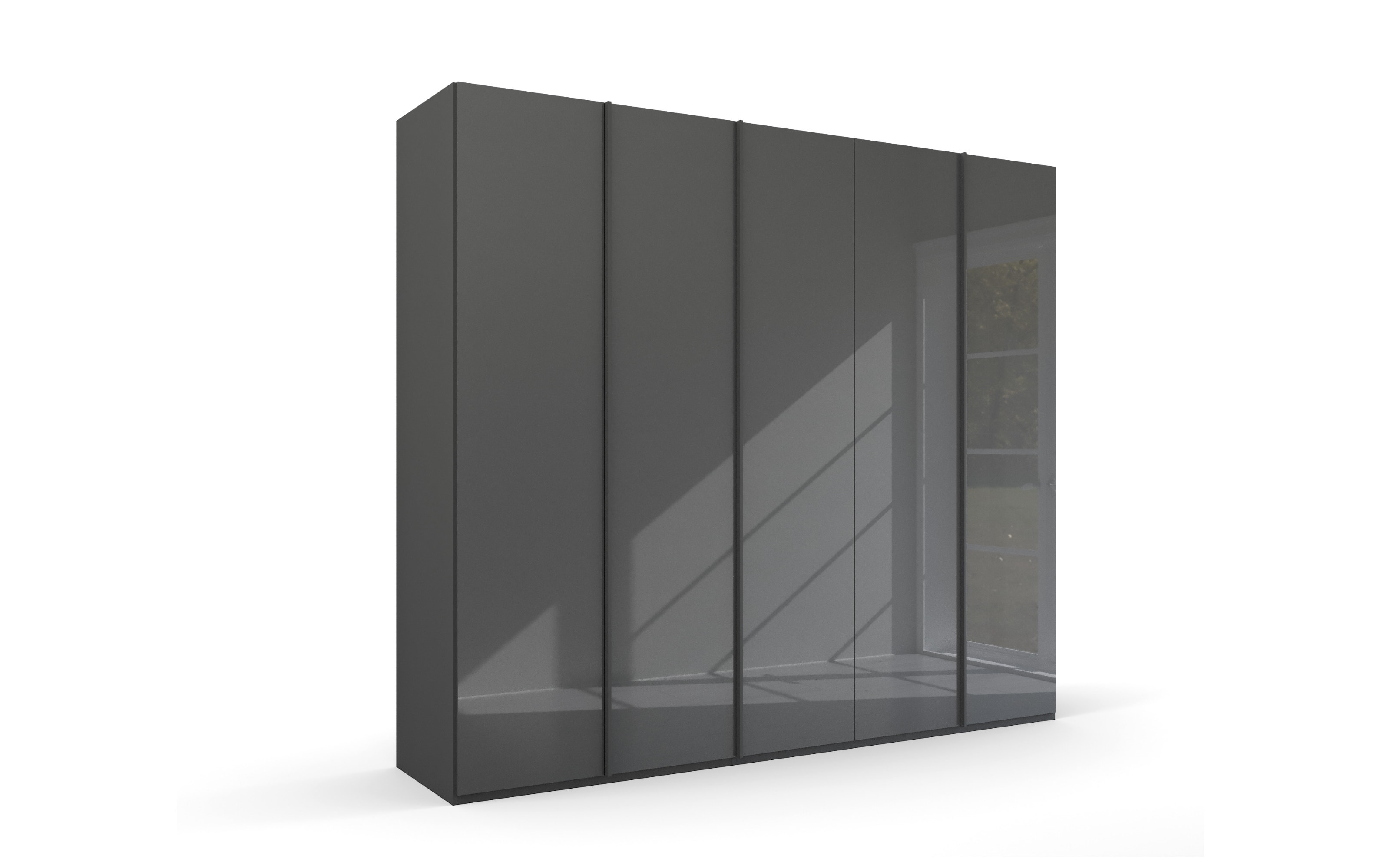 Drehtürenschrank Skat, graphit/Farbglas basalt, 251 223 cm