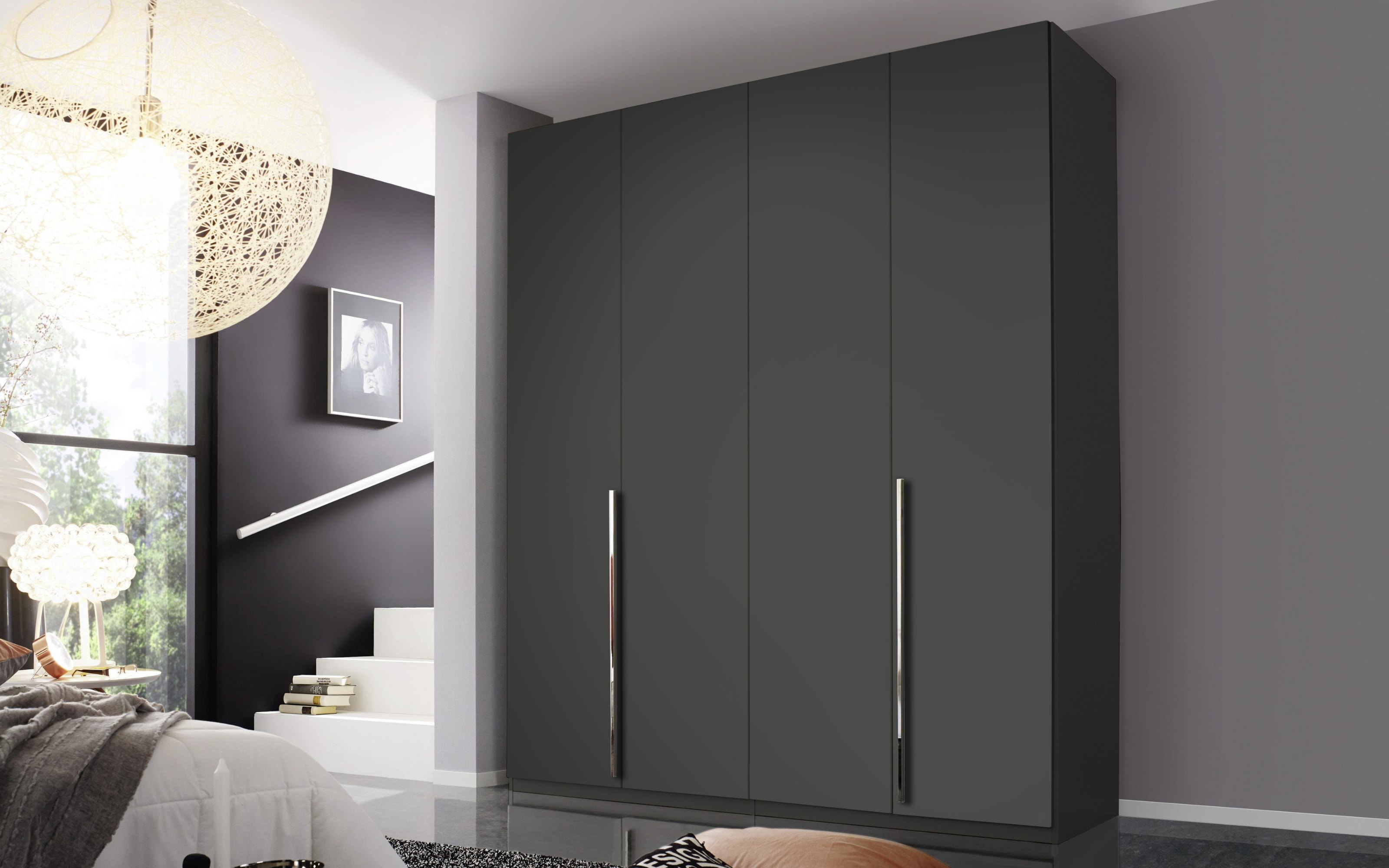 Drehtürenkleiderschrank Montclar, graphit matt, 200 x 223 cm, inkl. umfangreicher Zusatzausstattung