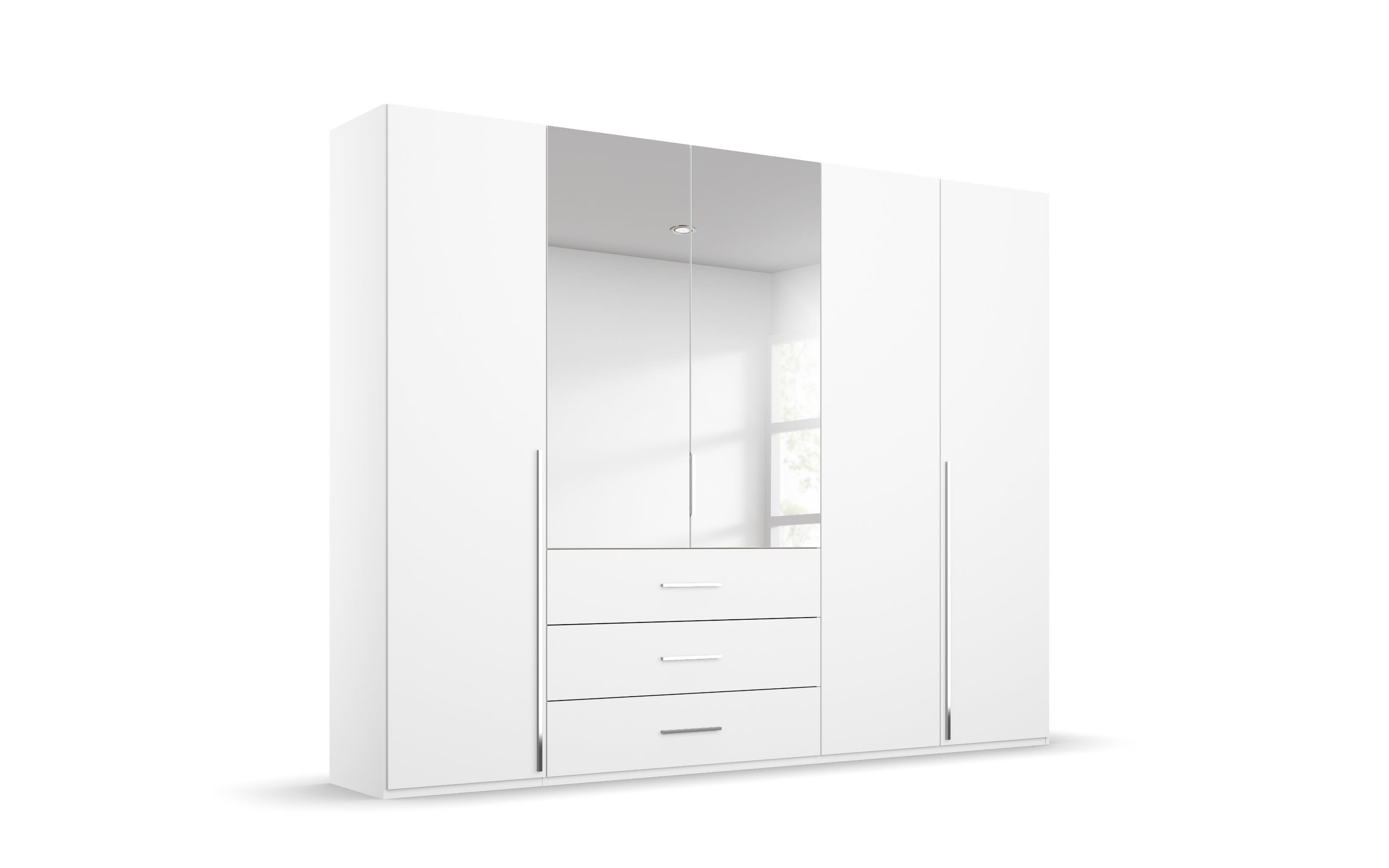 Drehtürenkleiderschrank Montclar, alpinweiß matt, 250 x 223 cm, inkl. 2 Spiegeltüren und 3 Schubkästen