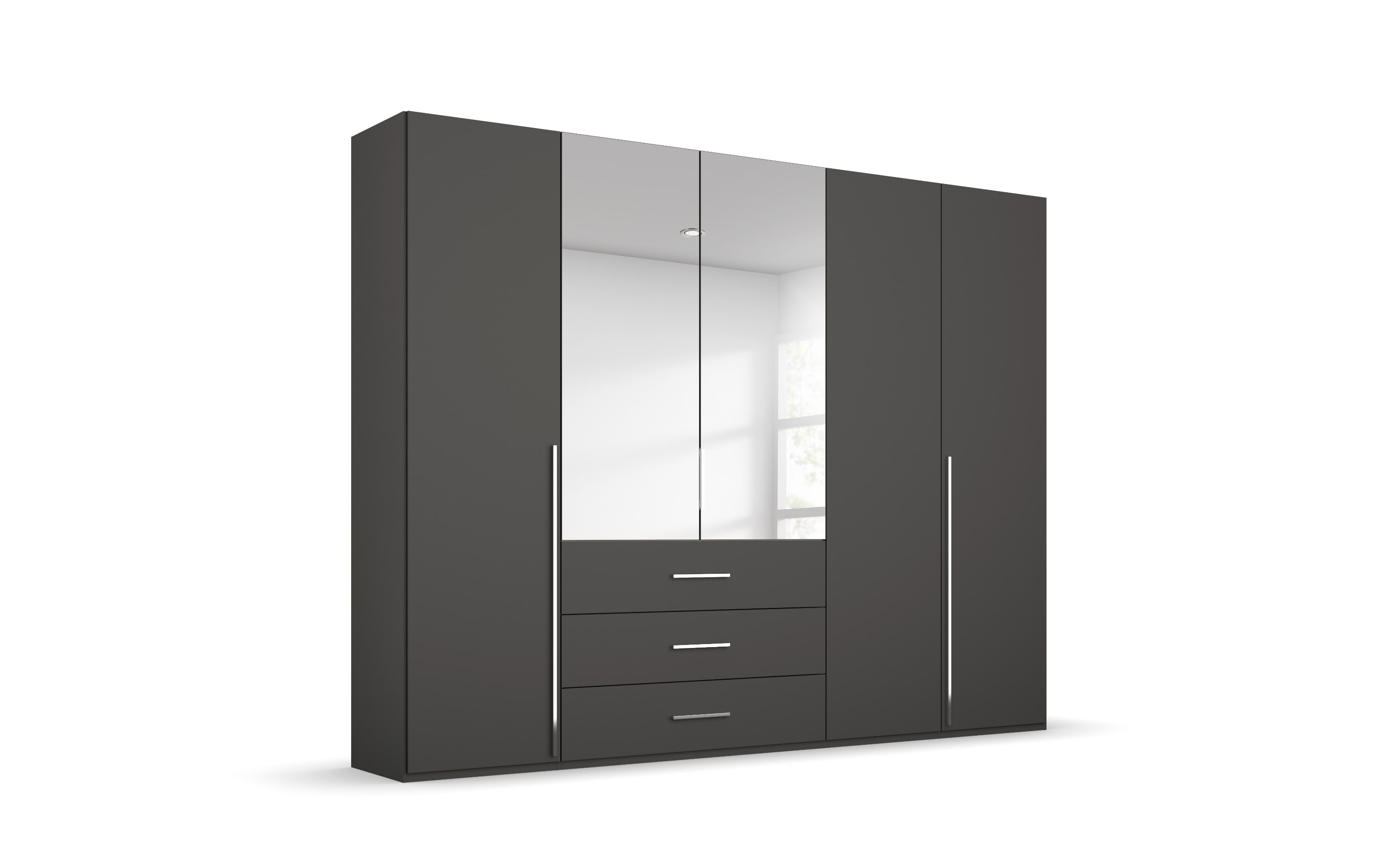 Drehtürenkleiderschrank Montclar, graphit matt, 250 x 223 cm,  inkl. 2 Spiegeltüren und 3 Schubkästen